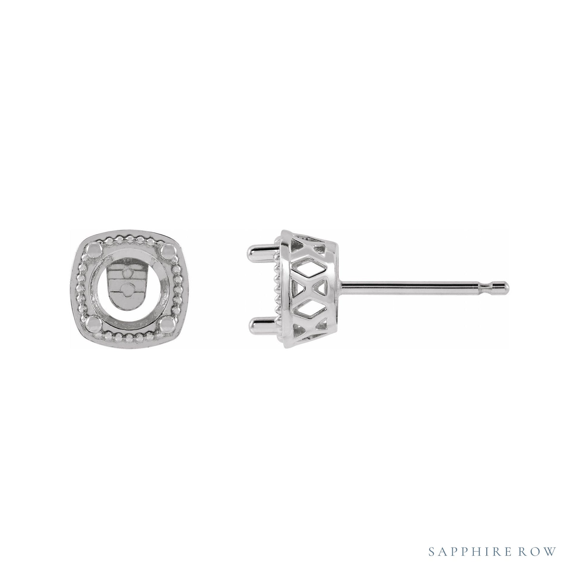 Sapphire Row Round 4-Prong Earrings setting in Platinum, shown with a center stone (sold separately)