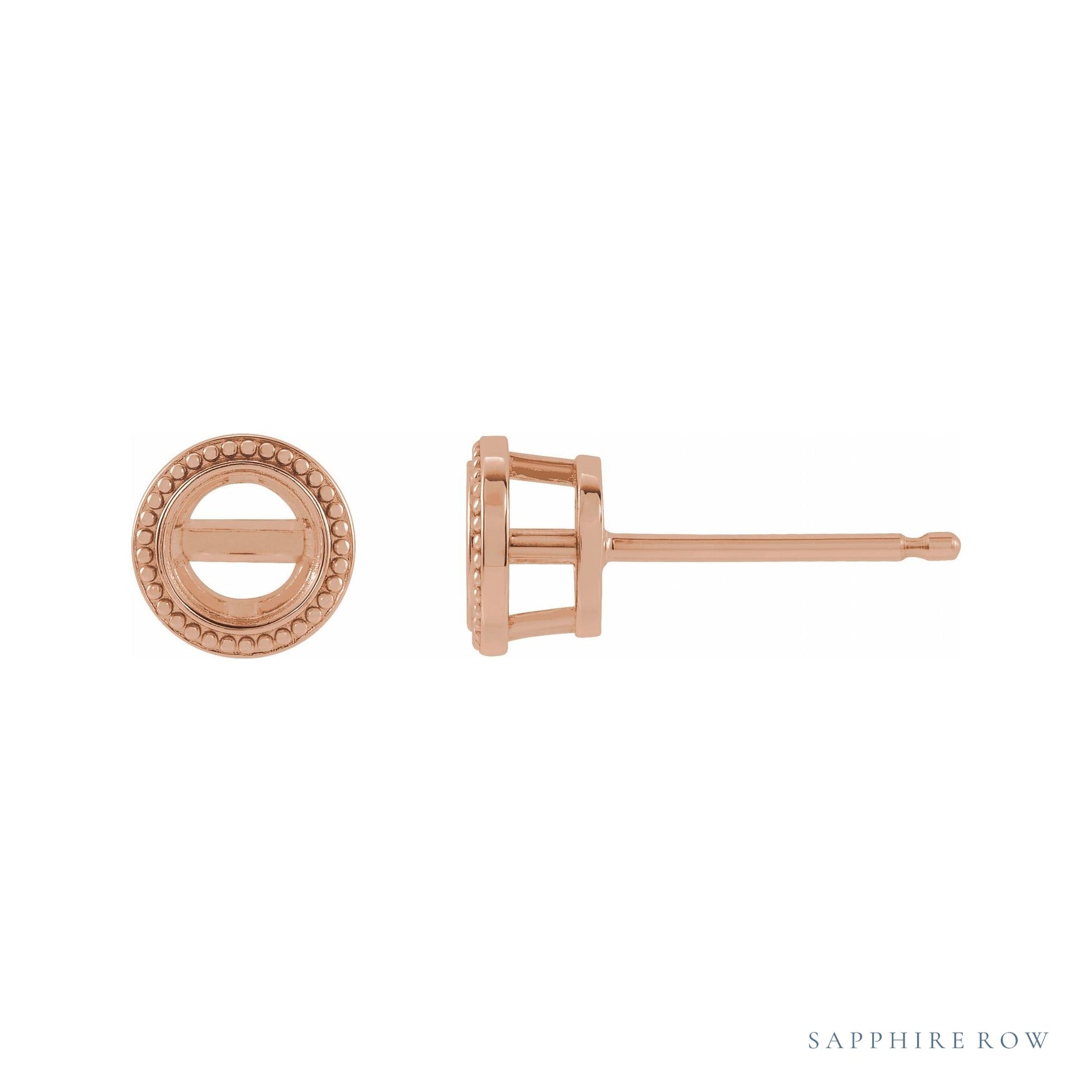 Sapphire Row Round Bezel-Set Stud Earrings setting in 14K Rose Gold, shown with a center stone (sold separately)