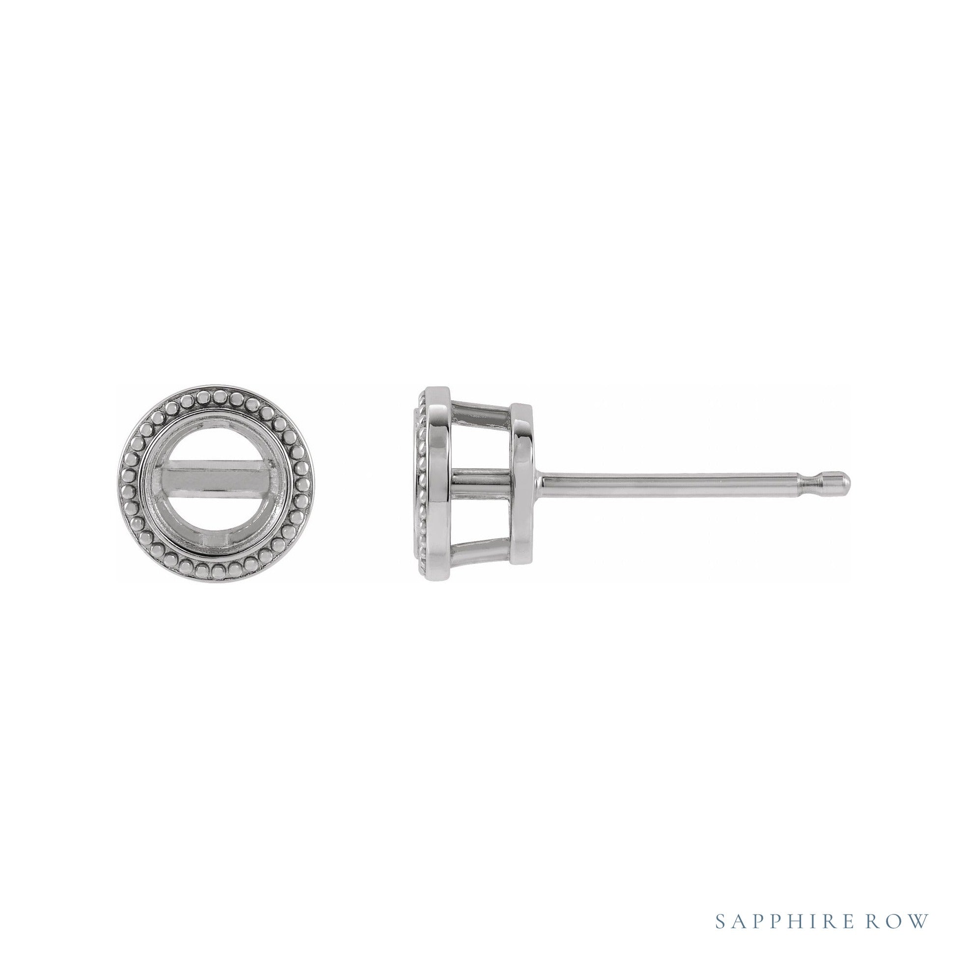 Sapphire Row Round Bezel-Set Stud Earrings setting in 14K White Gold, shown with a center stone (sold separately)