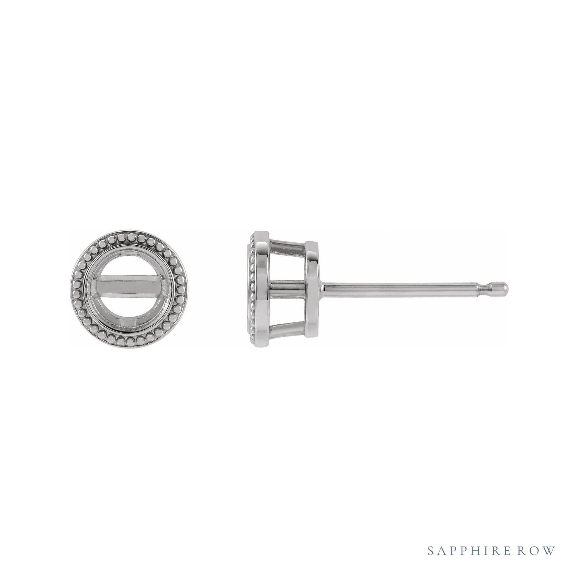 Sapphire Row Round Bezel-Set Stud Earrings setting in 14K White Gold, shown with a center stone (sold separately)