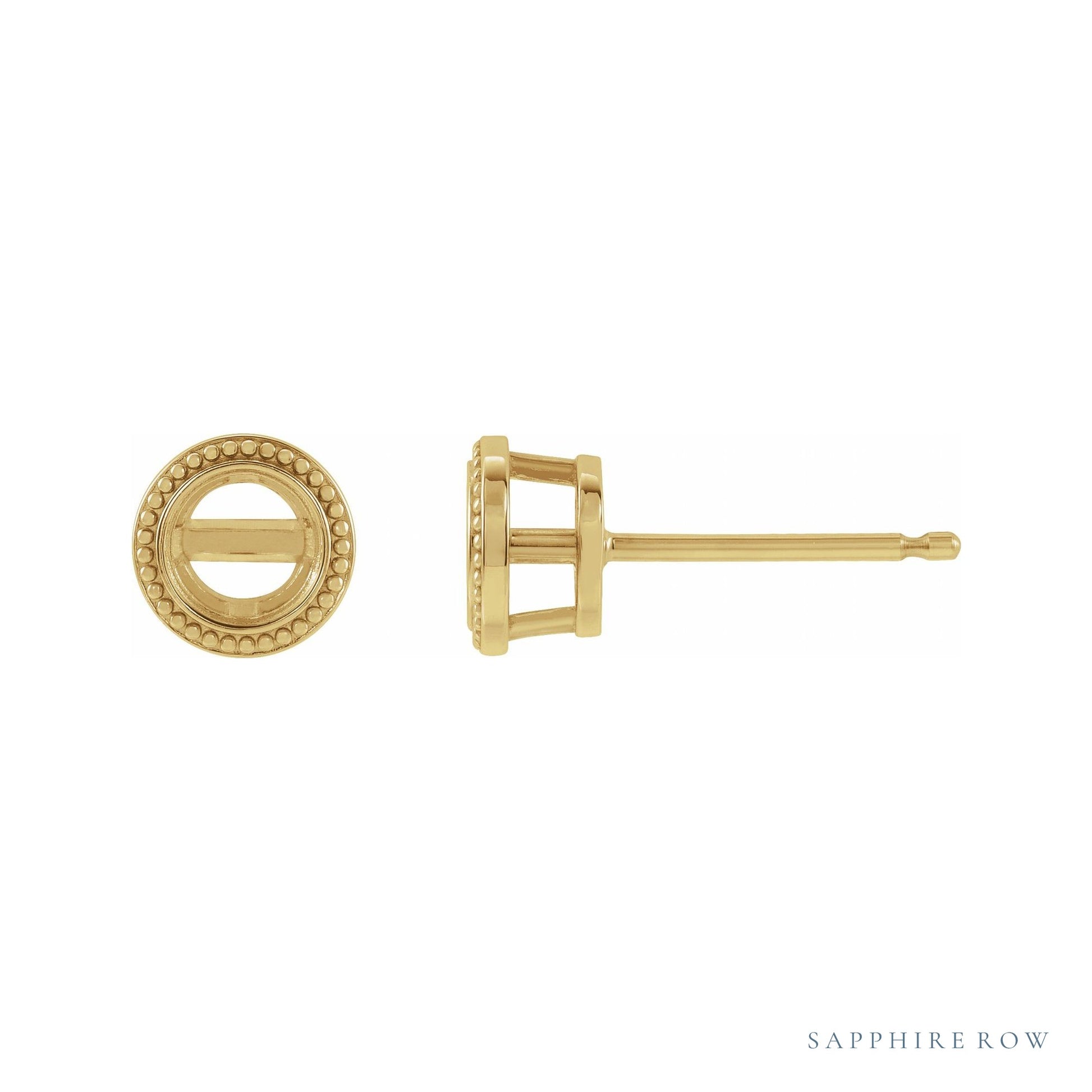 Sapphire Row Round Bezel-Set Stud Earrings setting in 14K Yellow Gold, shown with a center stone (sold separately)