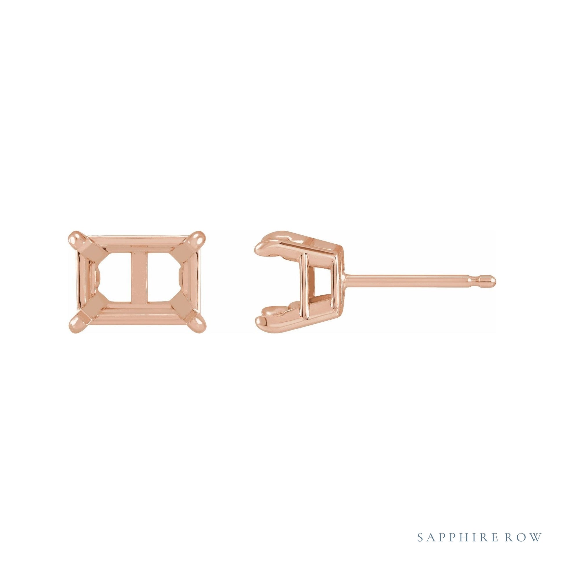 Sapphire Row Emerald Claw-Prong Stud Earrings setting in 14K Rose Gold, shown with a center stone (sold separately)