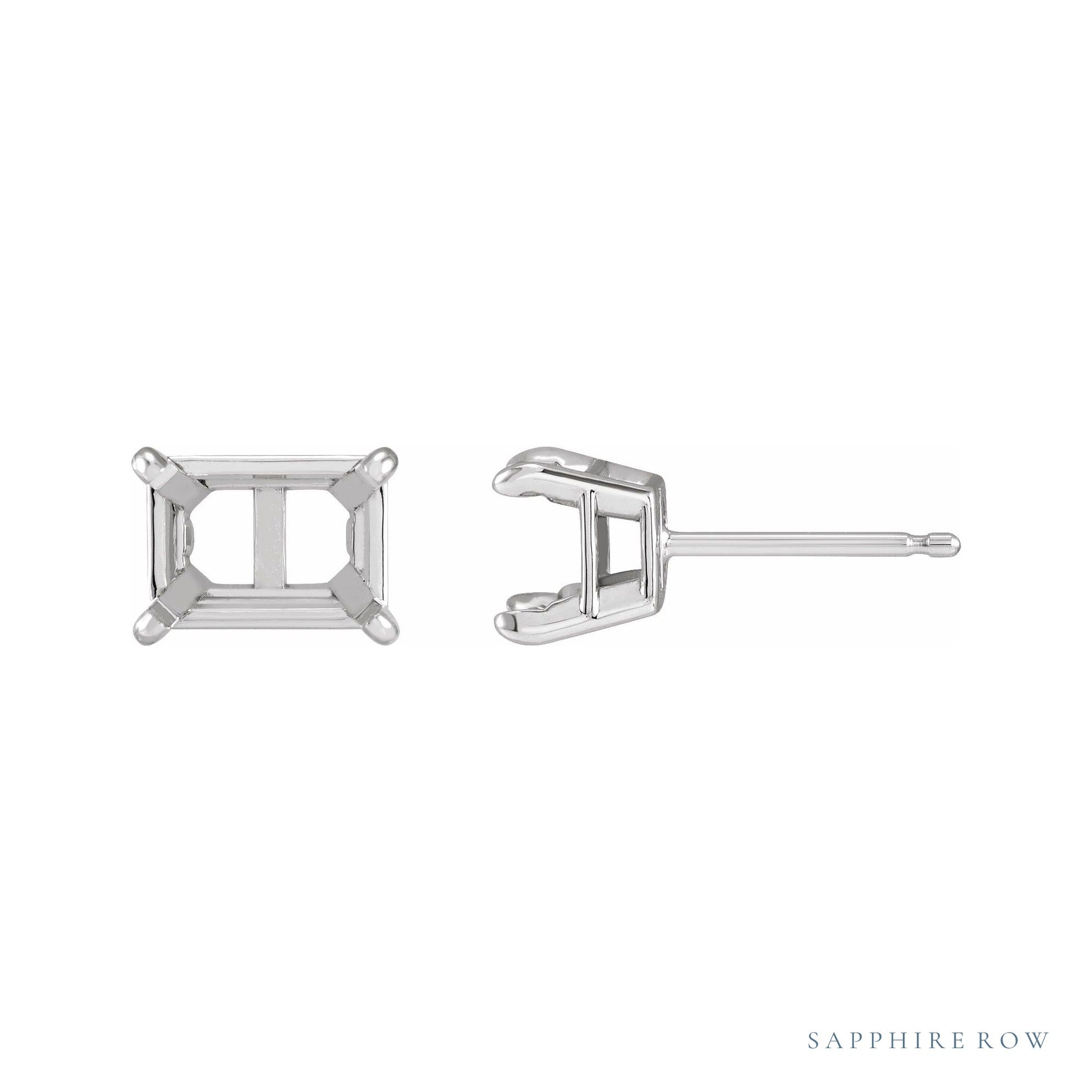 Sapphire Row Emerald Claw-Prong Stud Earrings setting in 14K White Gold, shown with a center stone (sold separately)