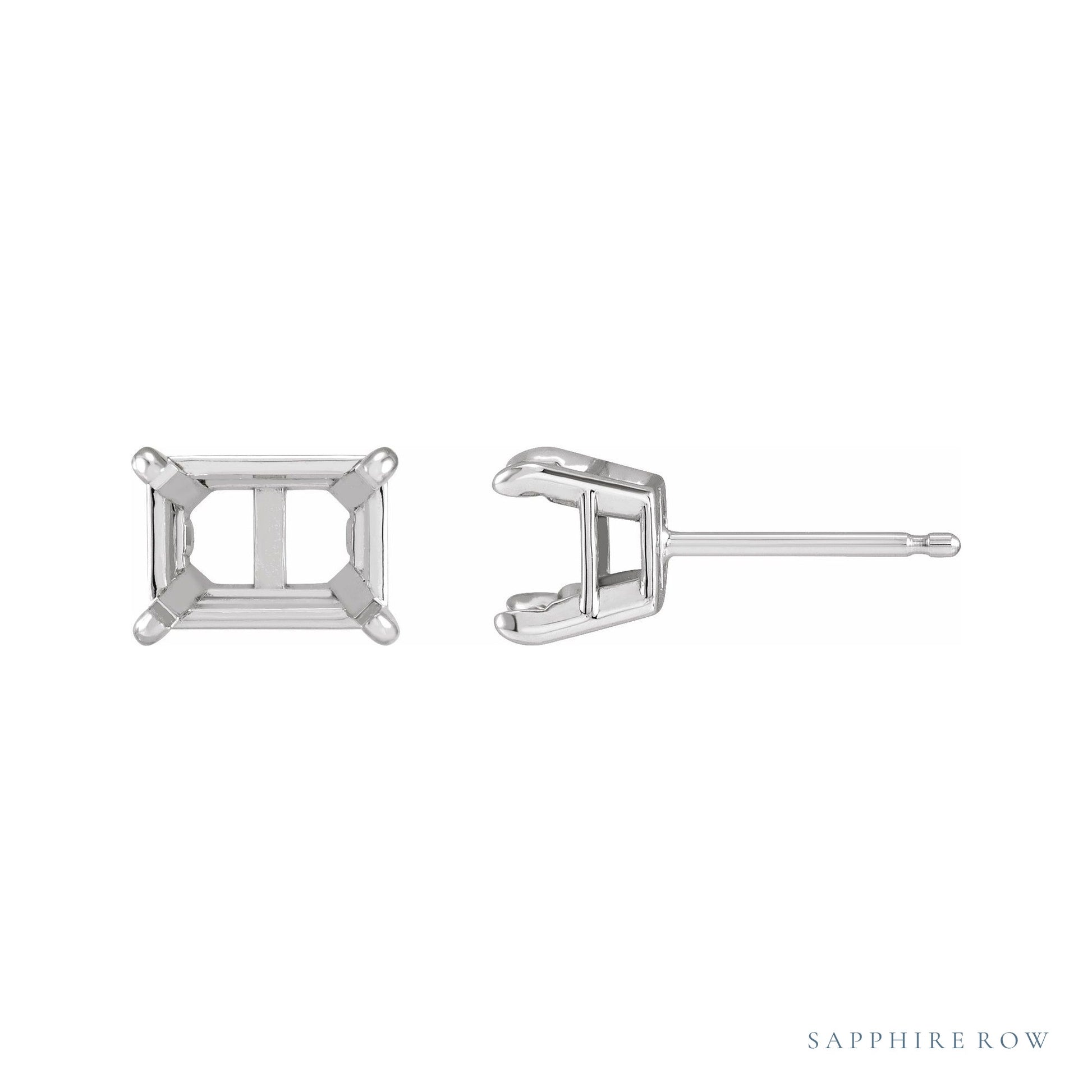 Sapphire Row Emerald Claw-Prong Stud Earrings setting in 14K White Gold, shown with a center stone (sold separately)