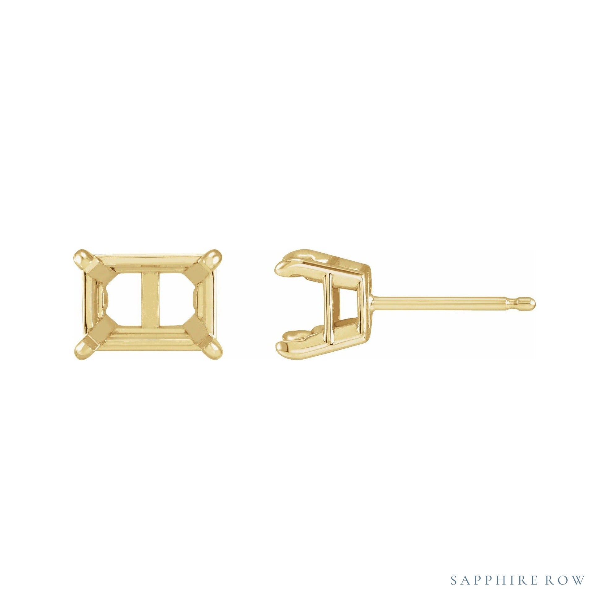 Sapphire Row Emerald Claw-Prong Stud Earrings setting in 14K Yellow Gold, shown with a center stone (sold separately)