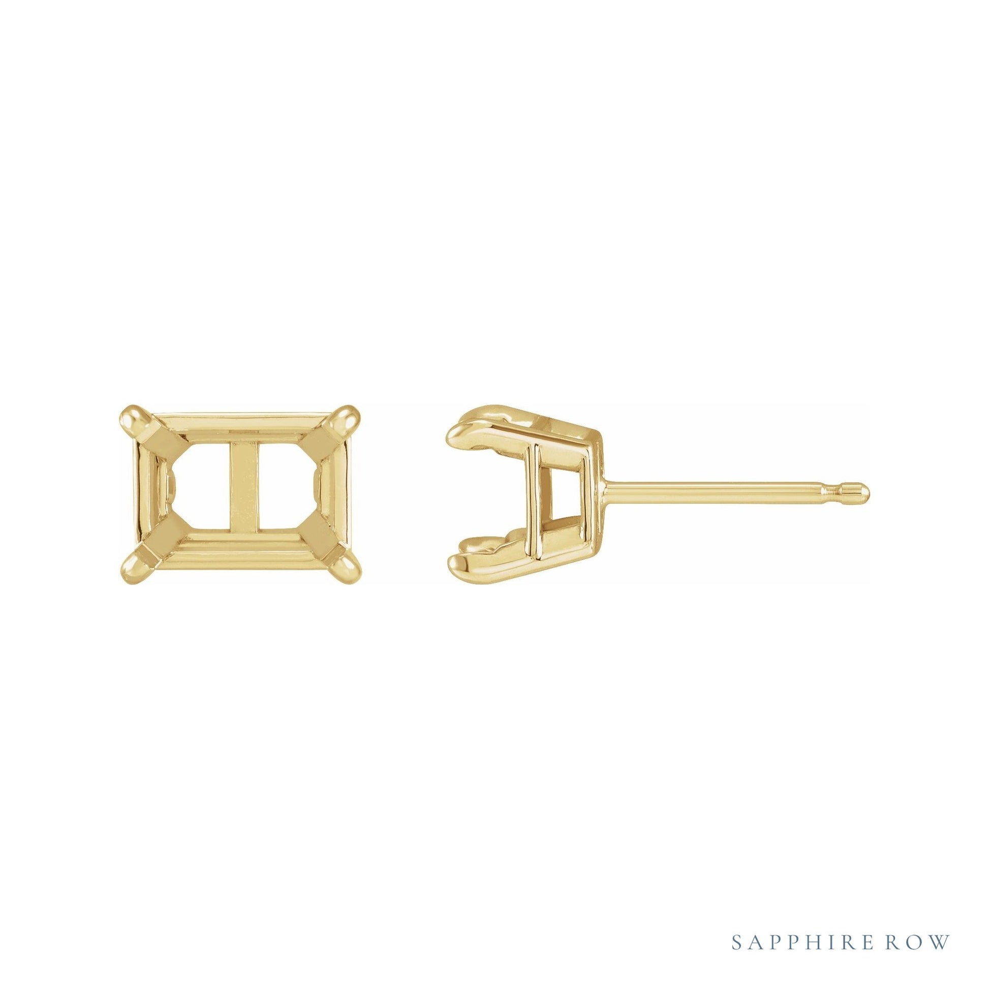 Sapphire Row Emerald Claw-Prong Stud Earrings setting in 14K Yellow Gold, shown with a center stone (sold separately)