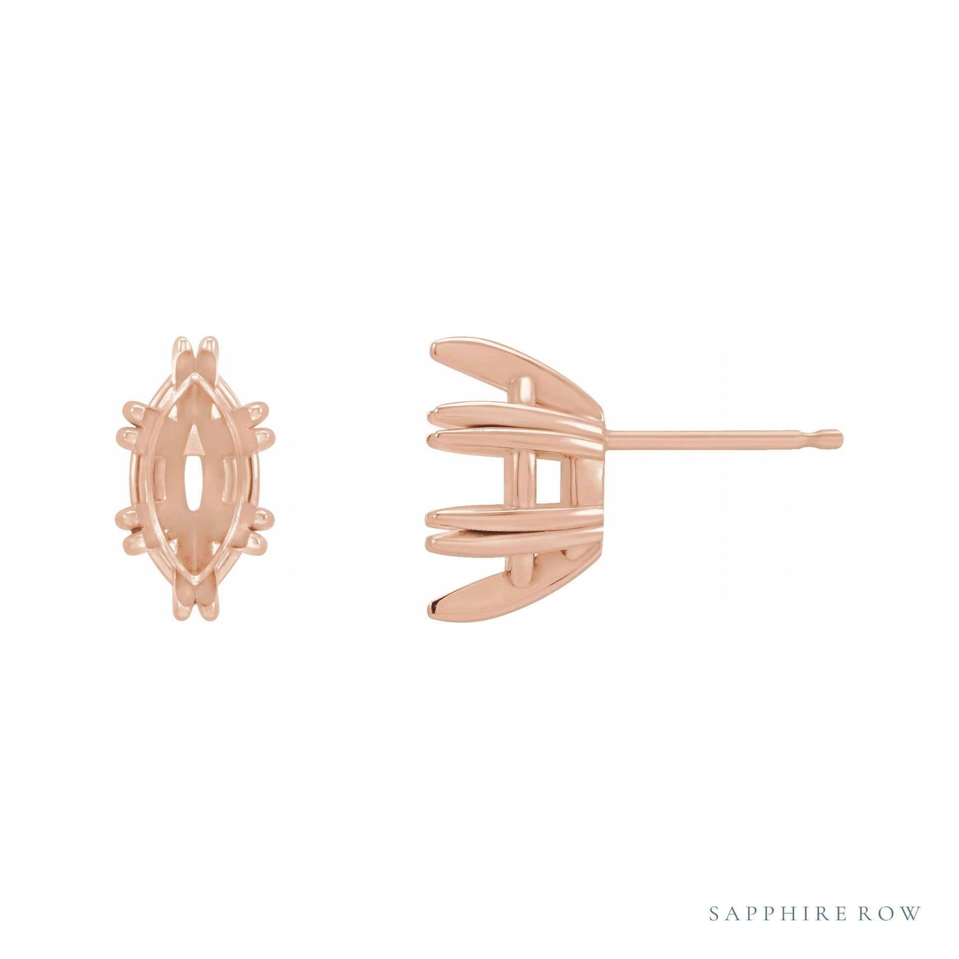 Sapphire Row Marquise Double Claw-Prong Stud Earrings setting in 14K Rose Gold, shown with a center stone (sold separately)