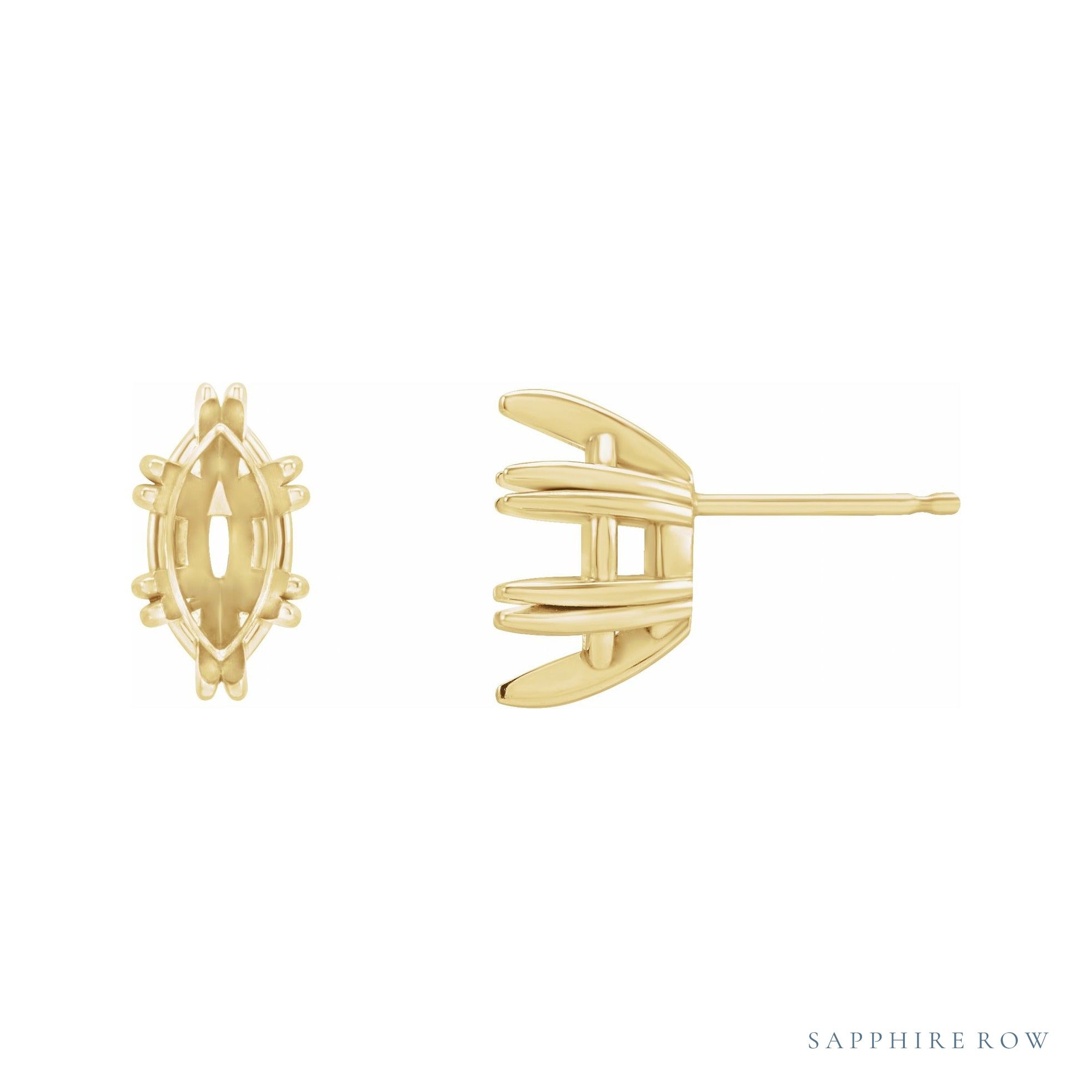 Sapphire Row Marquise Double Claw-Prong Stud Earrings setting in 14K Yellow Gold, shown with a center stone (sold separately)