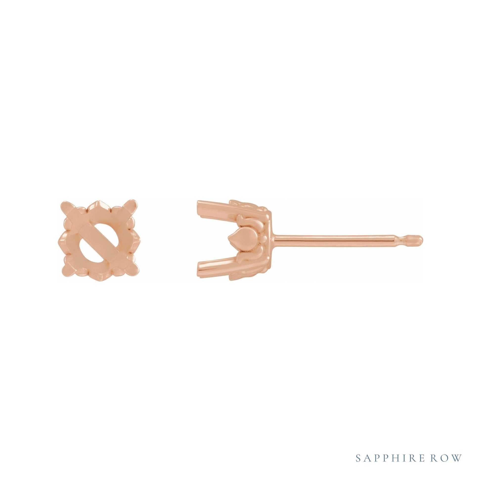 Sapphire Row Round 4-Prong Stud Earrings setting in 14K Rose Gold, shown with a center stone (sold separately)
