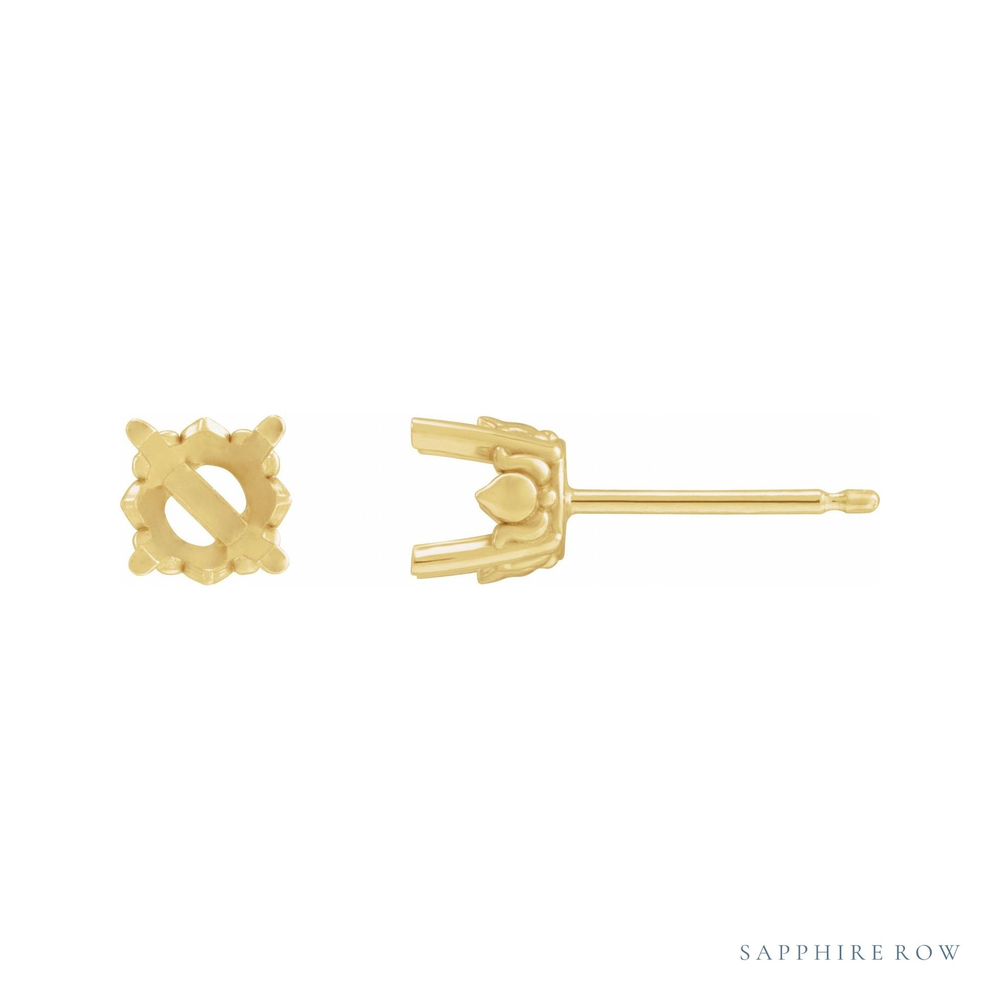 Sapphire Row Round 4-Prong Stud Earrings setting in 14K Yellow Gold, shown with a center stone (sold separately)