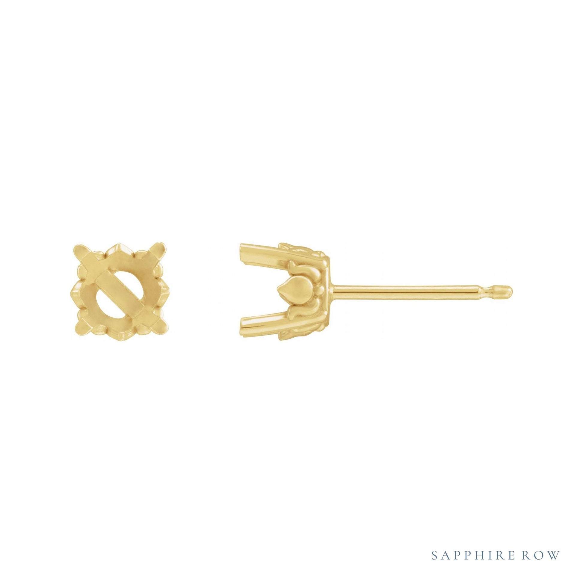 Sapphire Row Round 4-Prong Stud Earrings setting in 14K Yellow Gold, shown with a center stone (sold separately)
