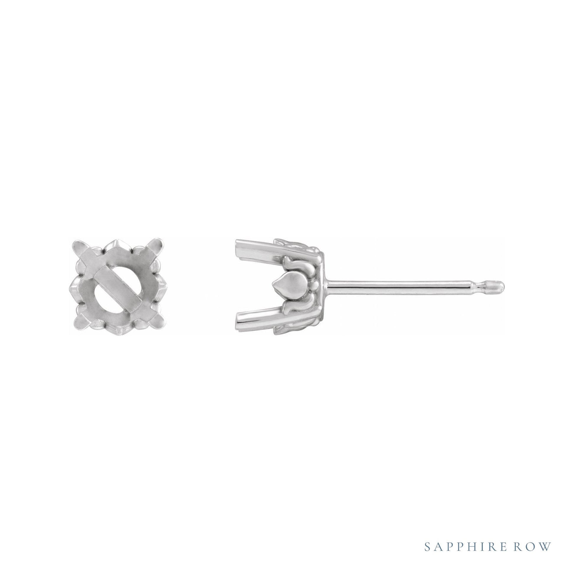 Sapphire Row Round 4-Prong Stud Earrings setting in Platinum, shown with a center stone (sold separately)