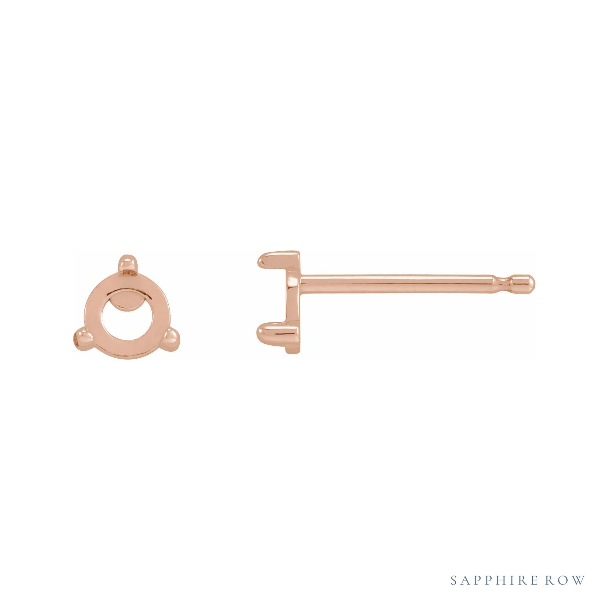 Sapphire Row Round 3-Prong Claw Rose-Cut Stud Earrings setting in 14K Rose Gold, shown with a center stone (sold separately)