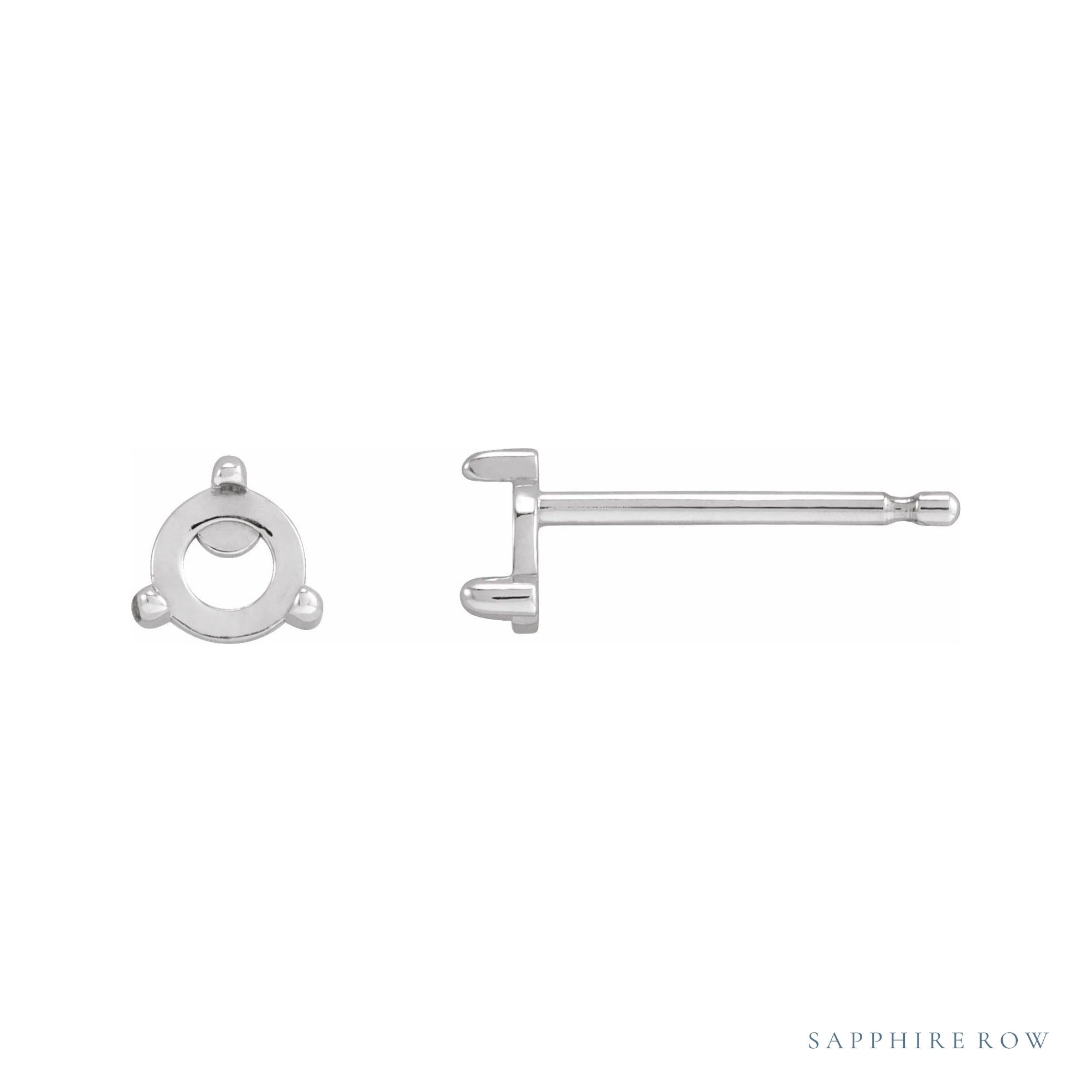 Sapphire Row Round 3-Prong Claw Rose-Cut Stud Earrings setting in 14K White Gold, shown with a center stone (sold separately)
