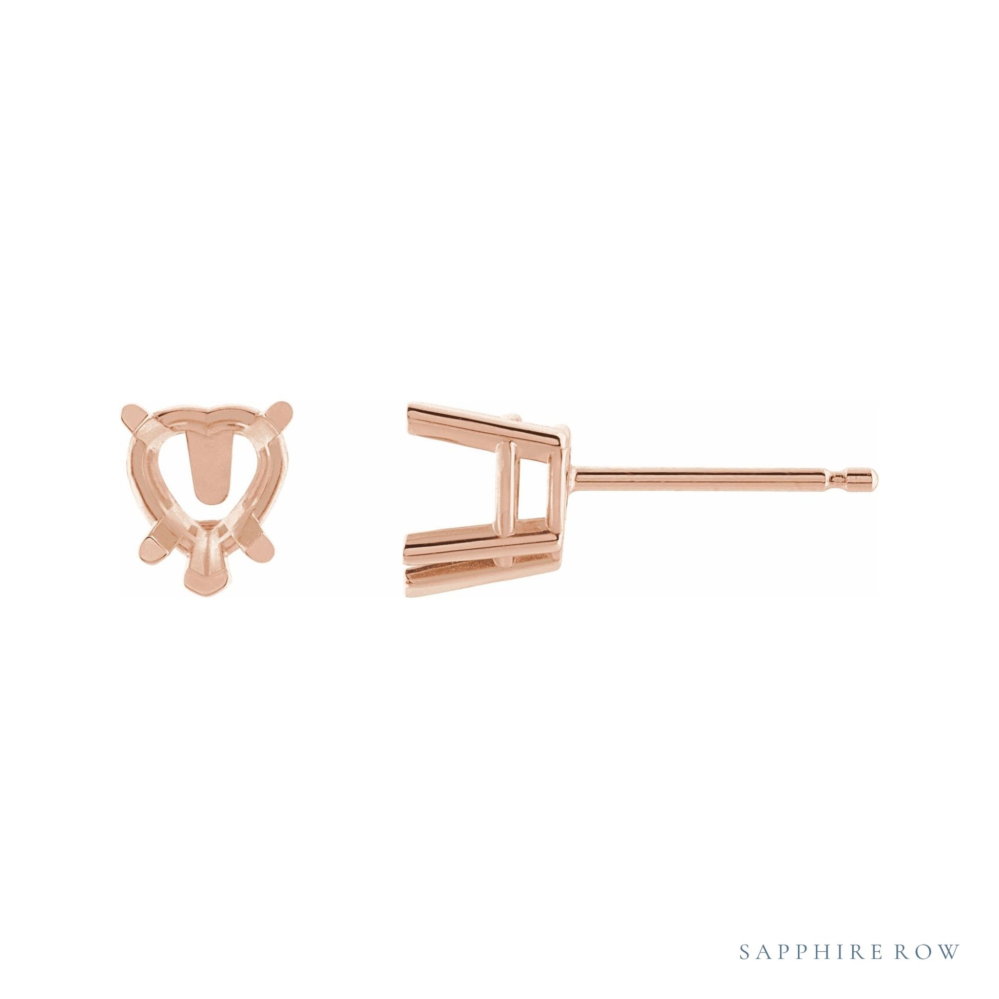 Sapphire Row Heart 5-Prong V-End Stud Earrings setting in 14K Rose Gold, shown with a center stone (sold separately)