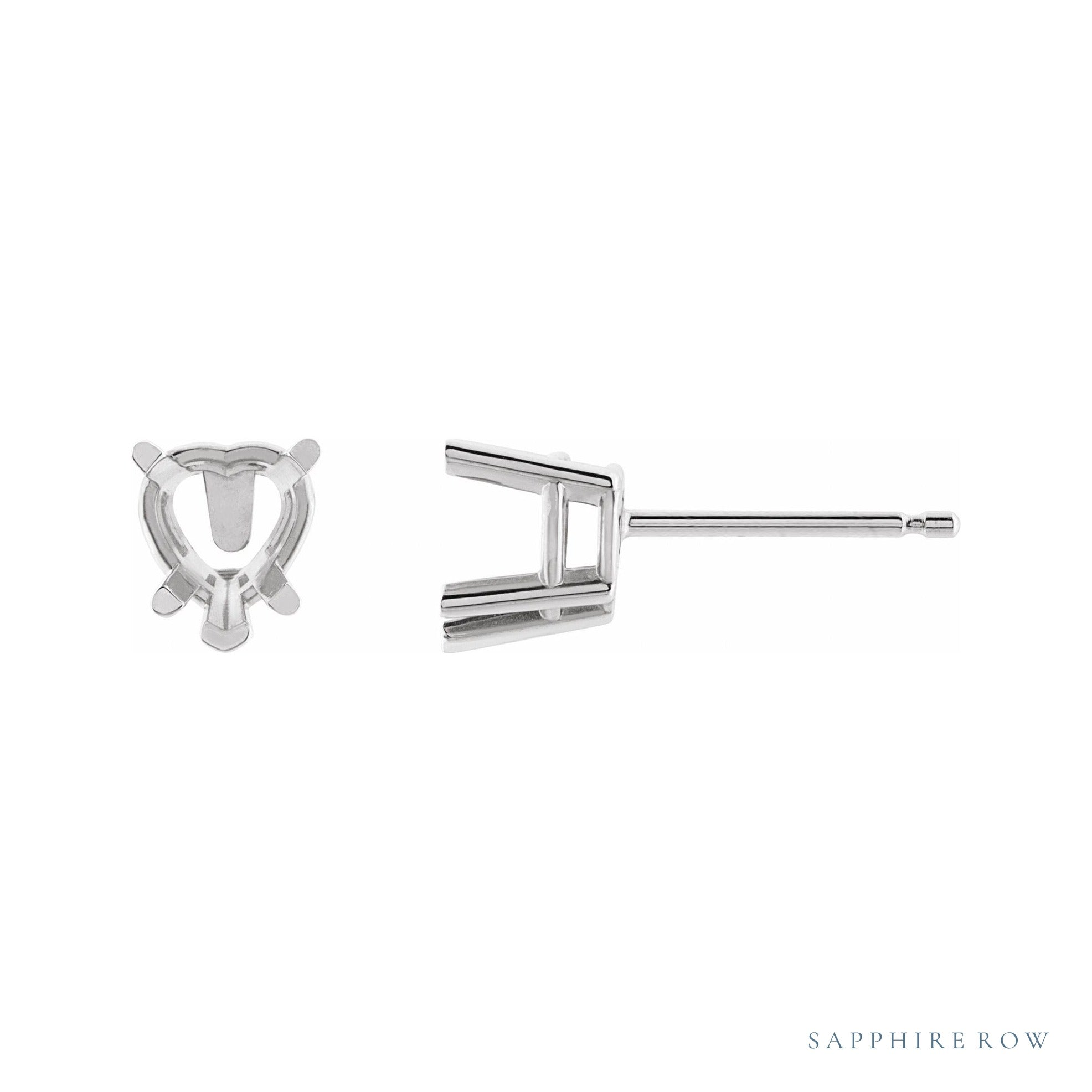 Sapphire Row Heart 5-Prong V-End Stud Earrings setting in 14K White Gold, shown with a center stone (sold separately)