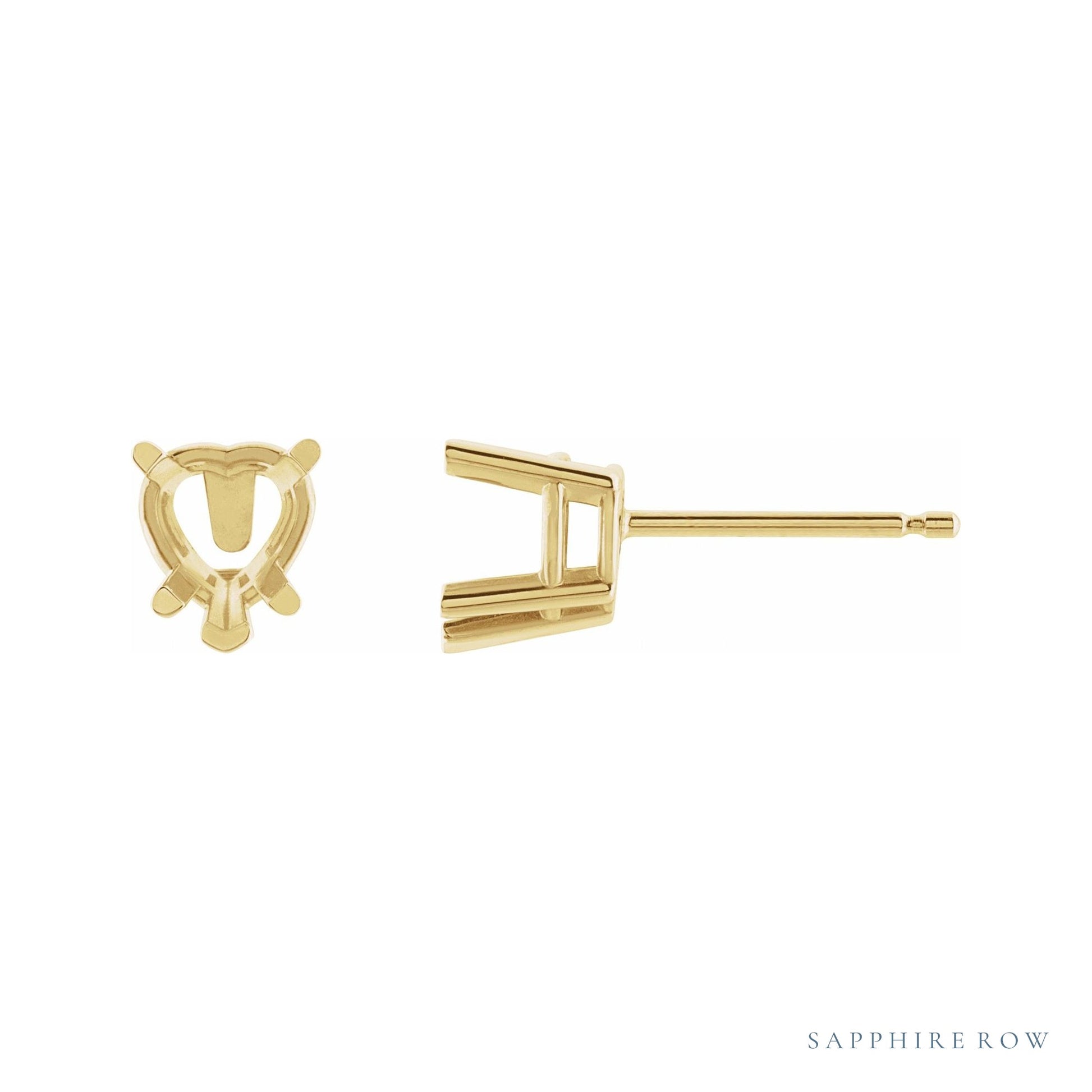 Sapphire Row Heart 5-Prong V-End Stud Earrings setting in 14K Yellow Gold, shown with a center stone (sold separately)