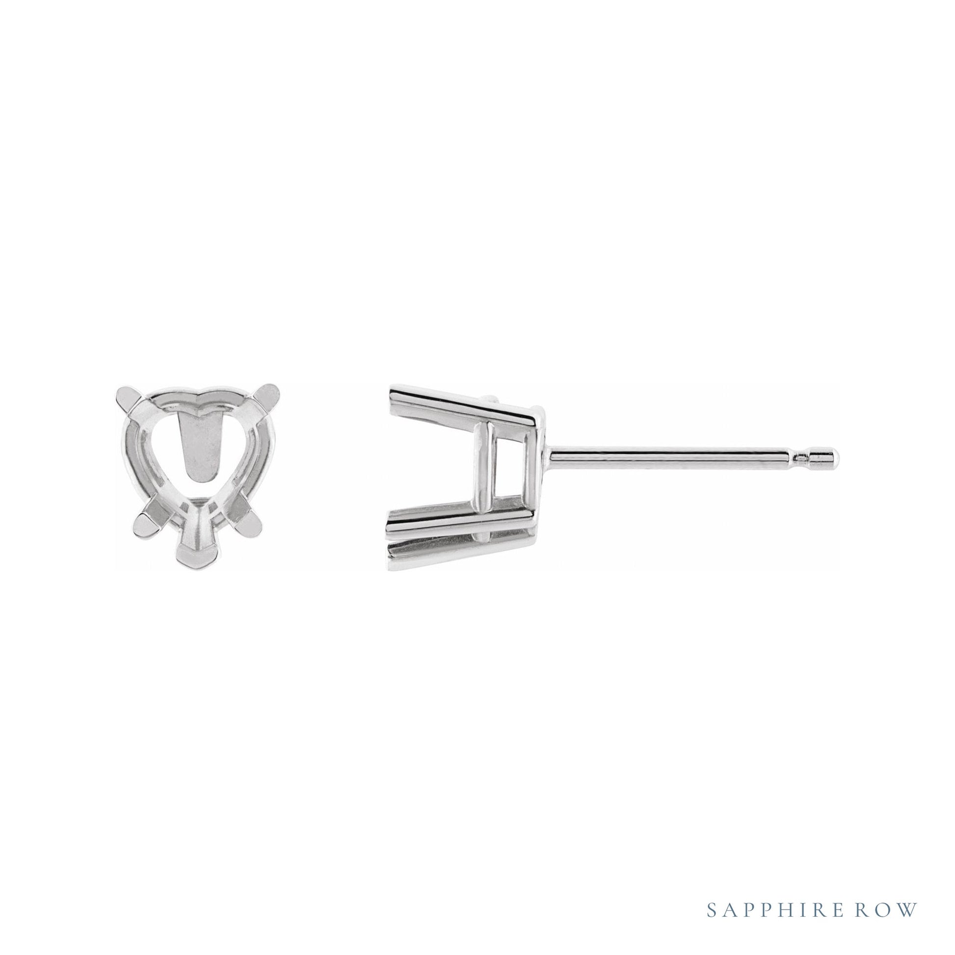 Sapphire Row Heart 5-Prong V-End Stud Earrings setting in Platinum, shown with a center stone (sold separately)