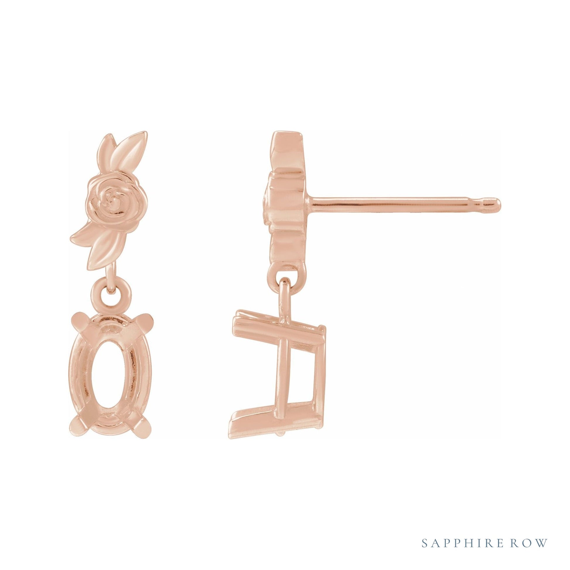 Sapphire Row Floral Earrings setting in 14K Rose Gold, shown with a center stone (sold separately)
