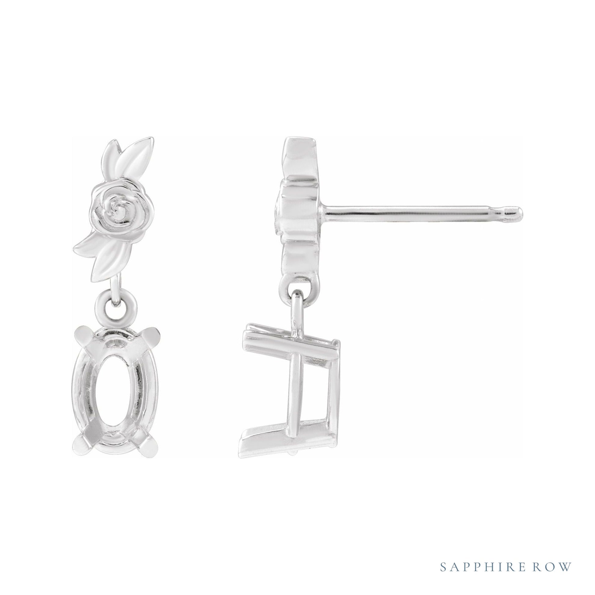 Sapphire Row Floral Earrings setting in 14K White Gold, shown with a center stone (sold separately)