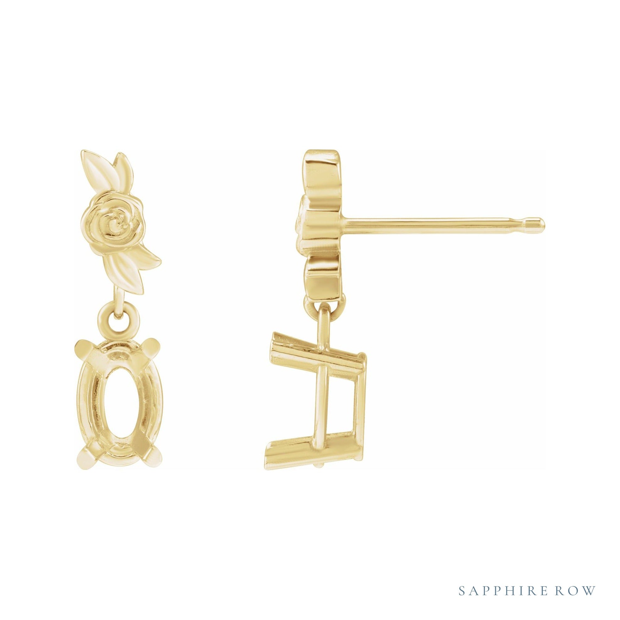 Sapphire Row Floral Earrings setting in 14K Yellow Gold, shown with a center stone (sold separately)
