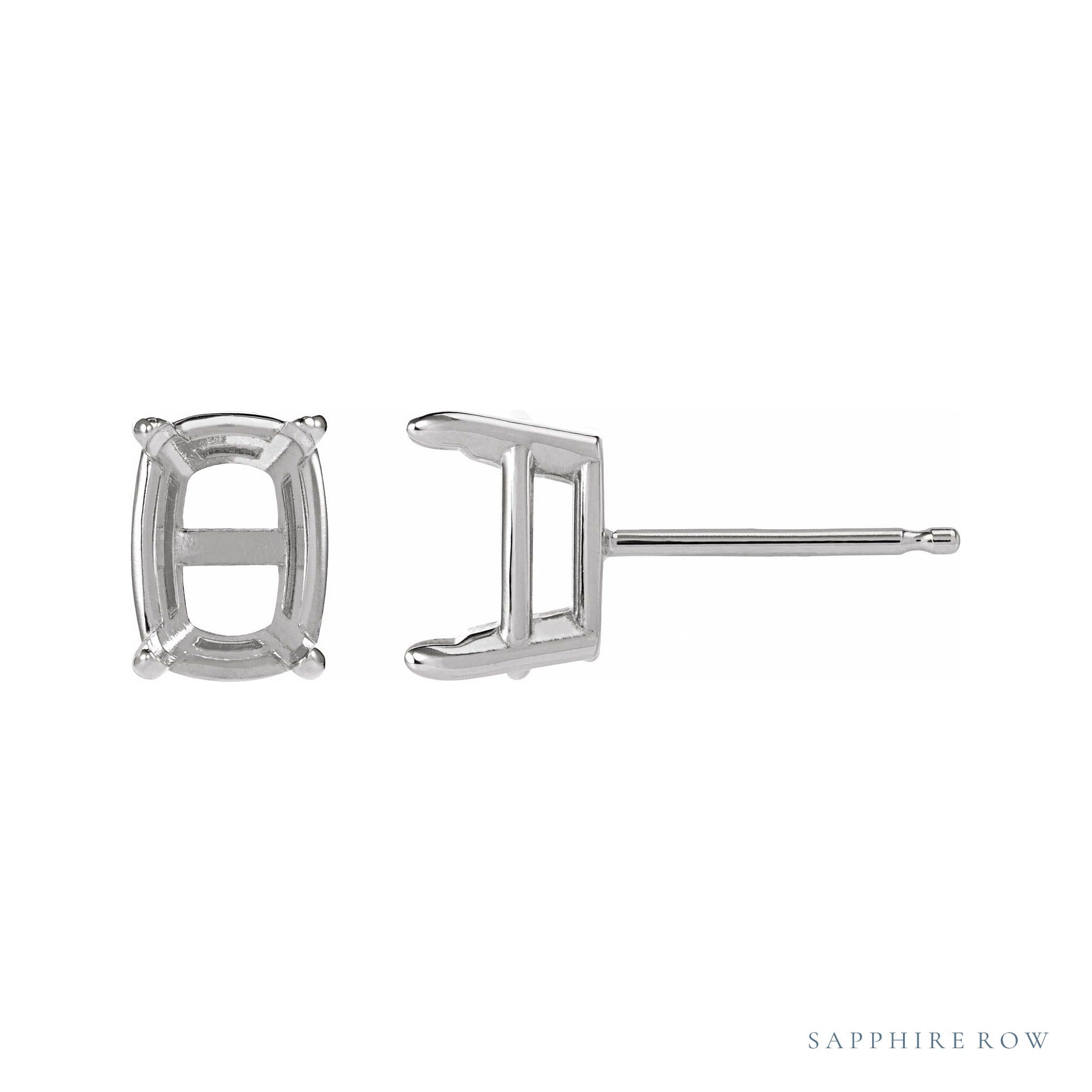 Sapphire Row Elongated Cushion 4-Prong Stud Earrings setting in 14K White Gold, shown with a center stone (sold separately)