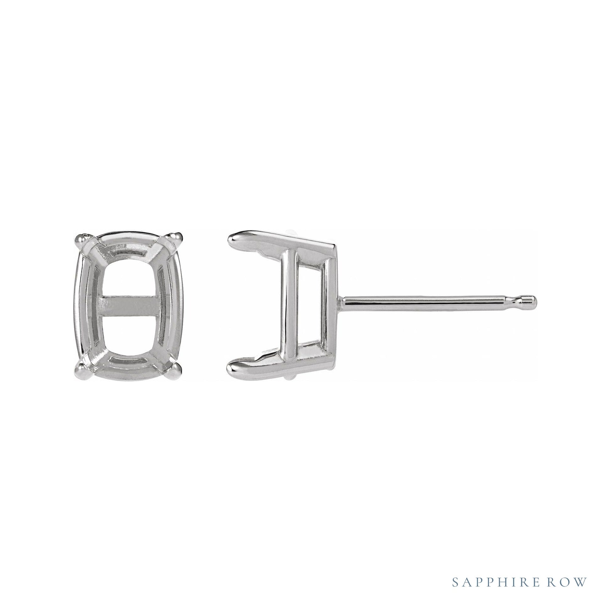 Sapphire Row Elongated Cushion 4-Prong Stud Earrings setting in 14K White Gold, shown with a center stone (sold separately)