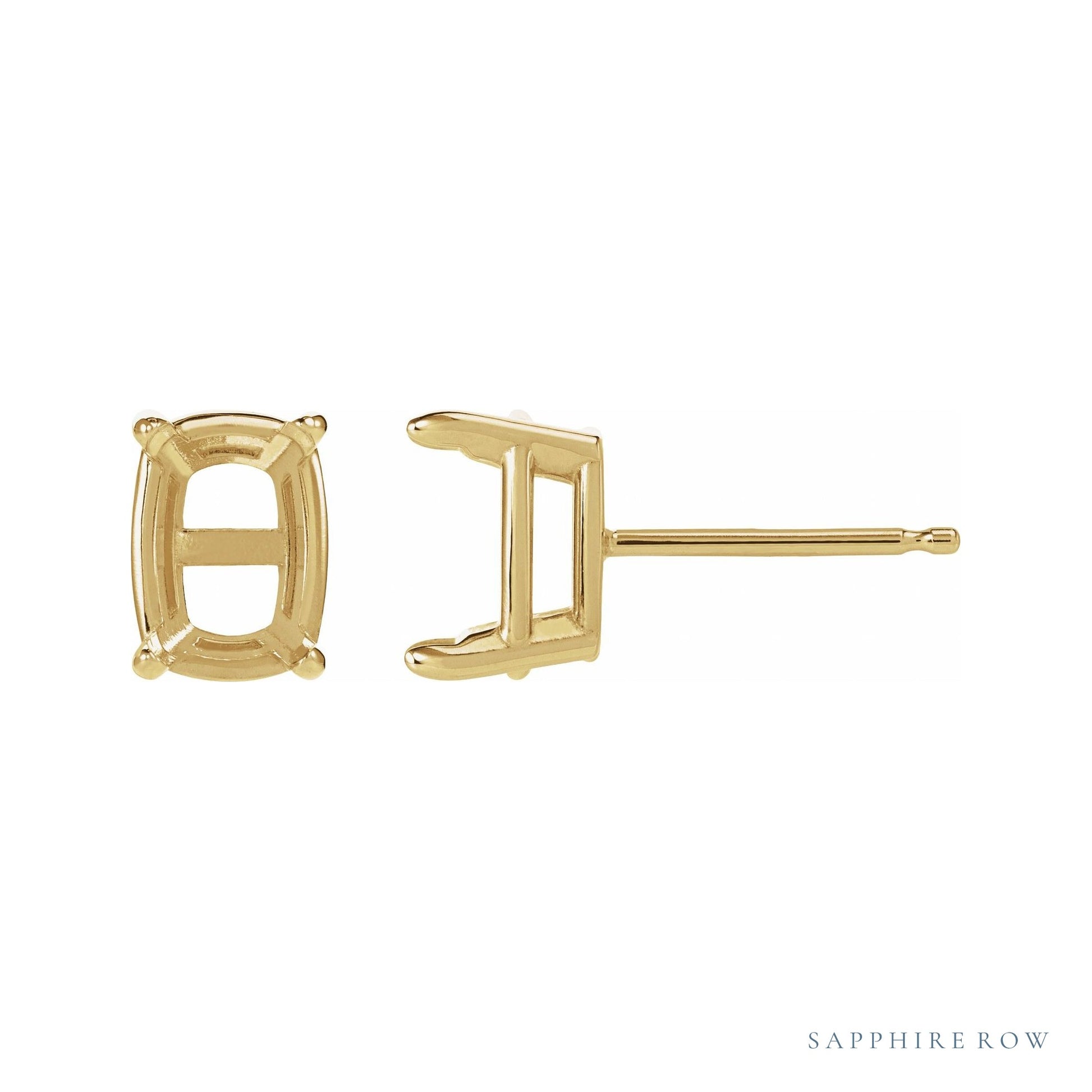 Sapphire Row Elongated Cushion 4-Prong Stud Earrings setting in 14K Yellow Gold, shown with a center stone (sold separately)