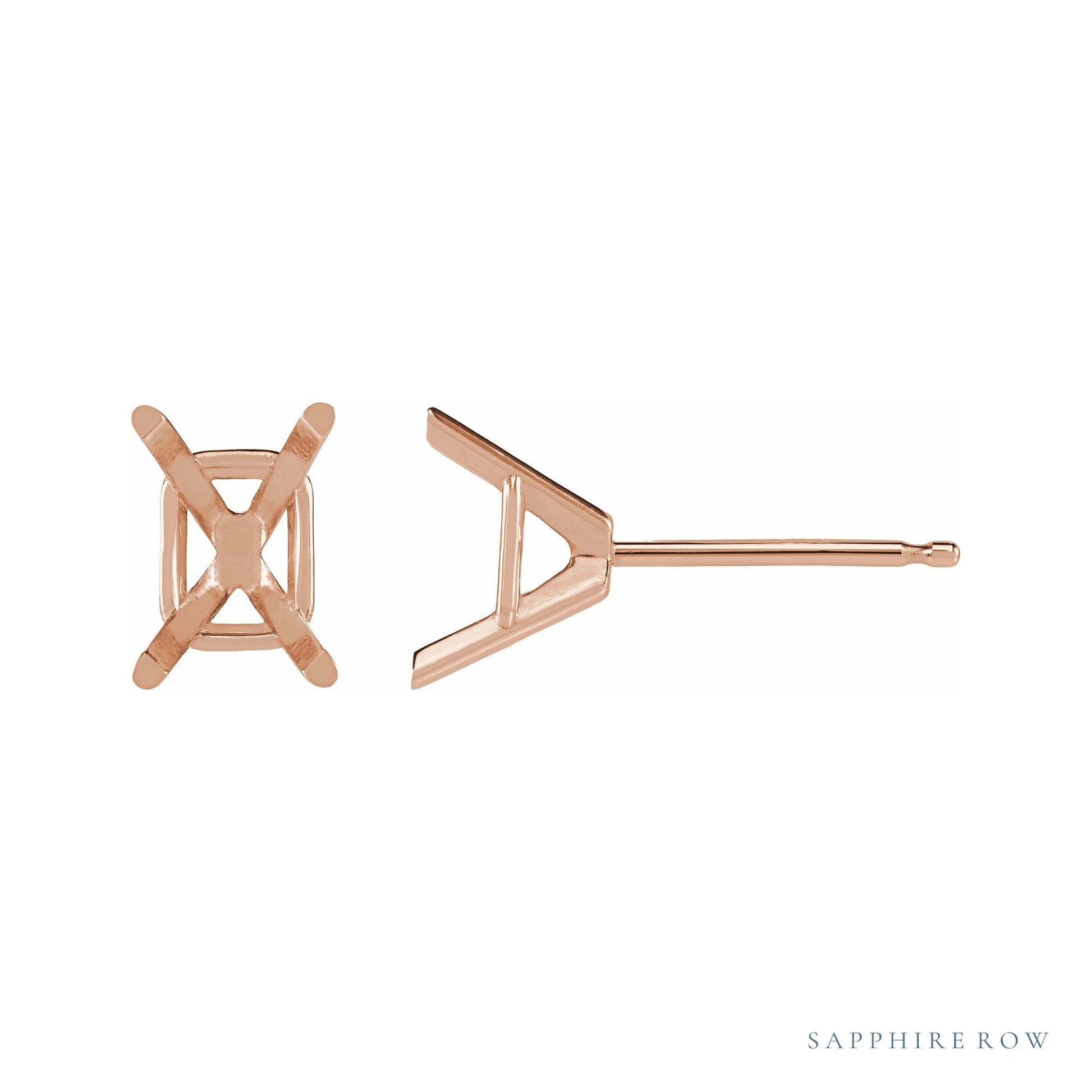 Sapphire Row Emerald 4-Prong Cocktail-Style Stud Earrings setting in 14K Rose Gold, shown with a center stone (sold separately)