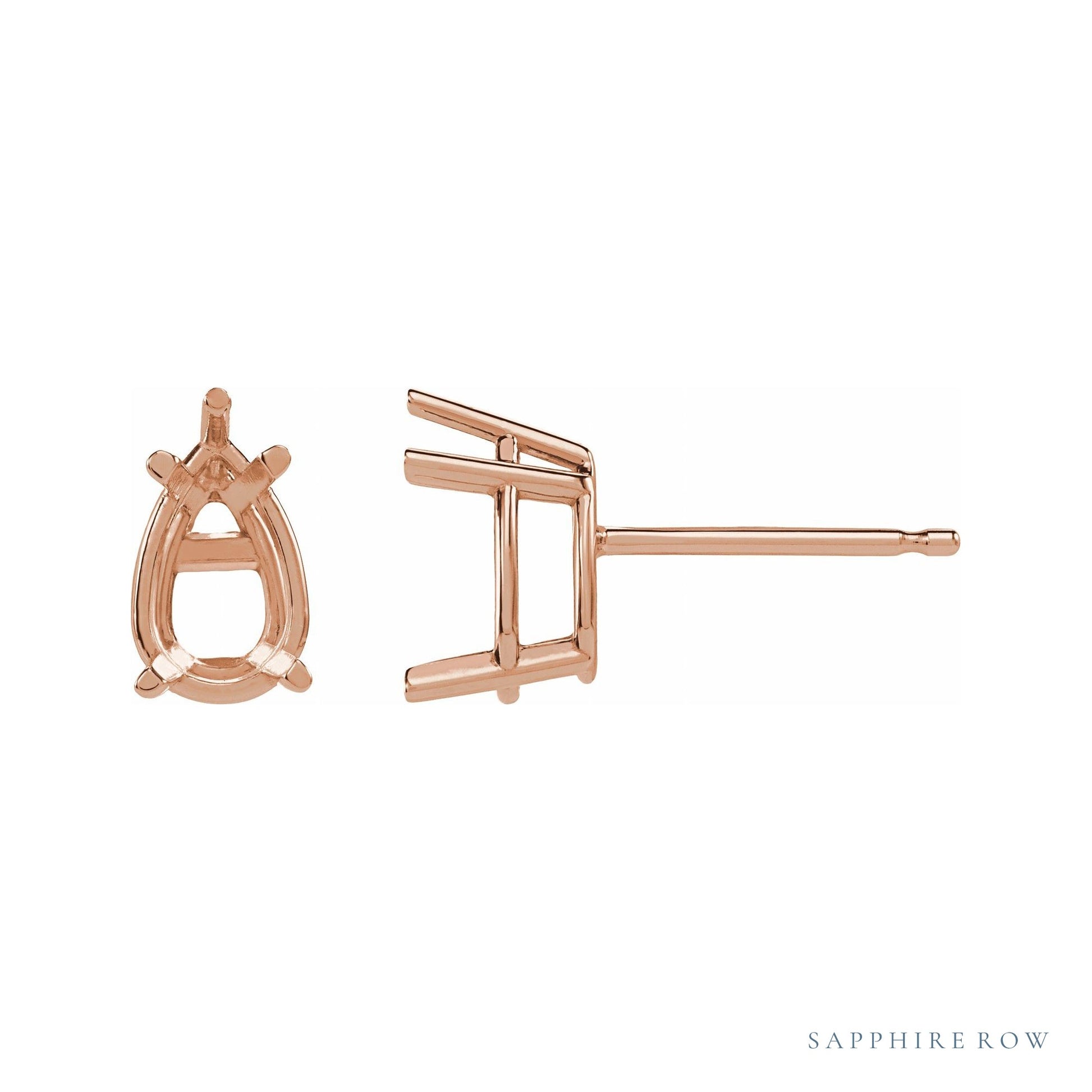 Sapphire Row Pear 5-Prong Stud Earrings setting in 14K Rose Gold, shown with a center stone (sold separately)
