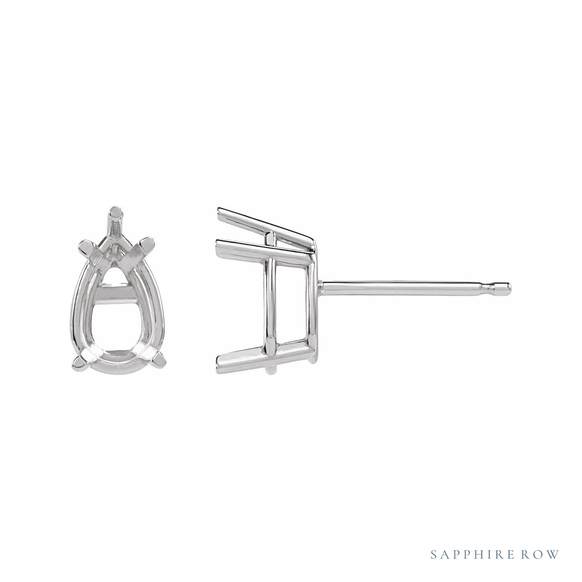 Sapphire Row Pear 5-Prong Stud Earrings setting in 14K White Gold, shown with a center stone (sold separately)
