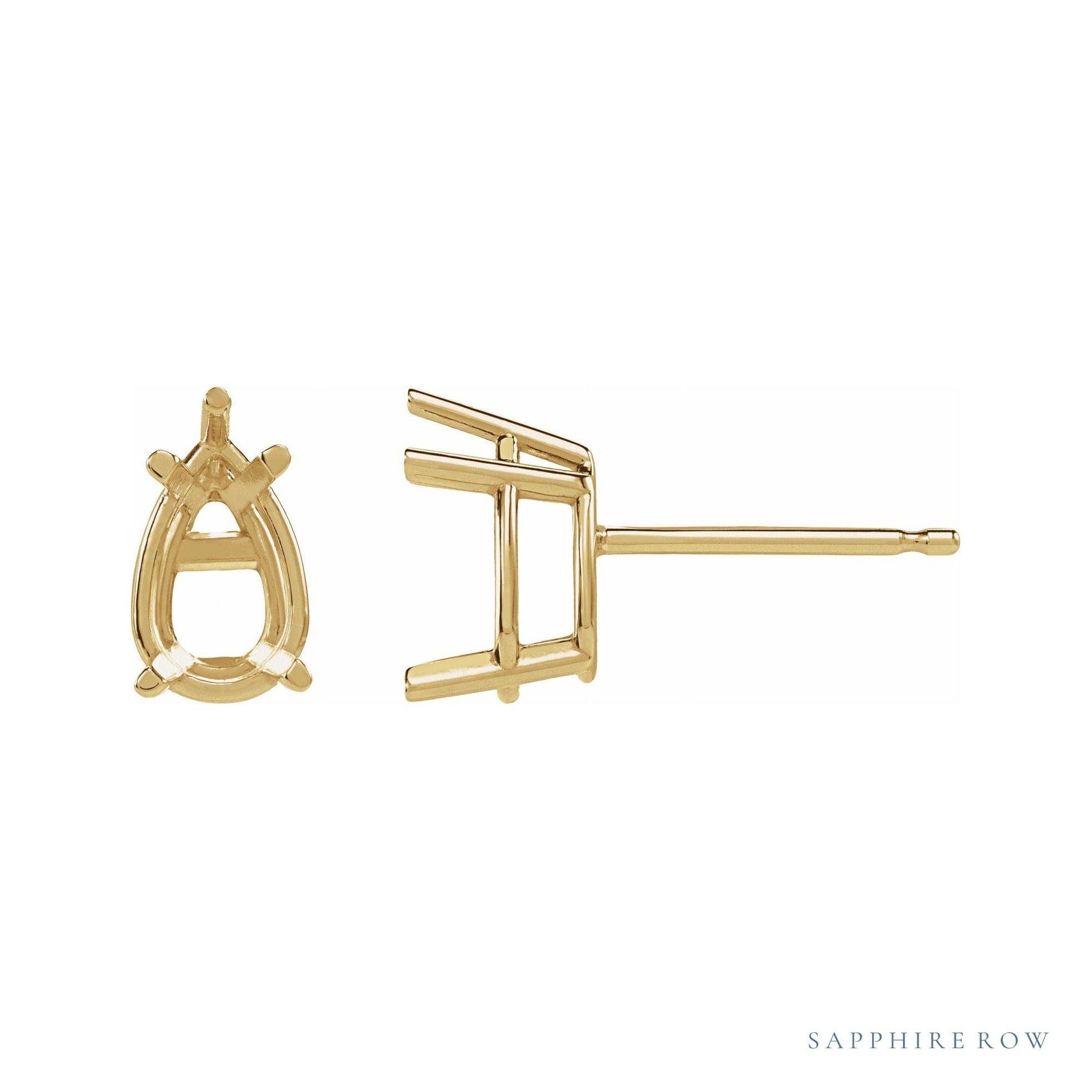 Sapphire Row Pear 5-Prong Stud Earrings setting in 14K Yellow Gold, shown with a center stone (sold separately)