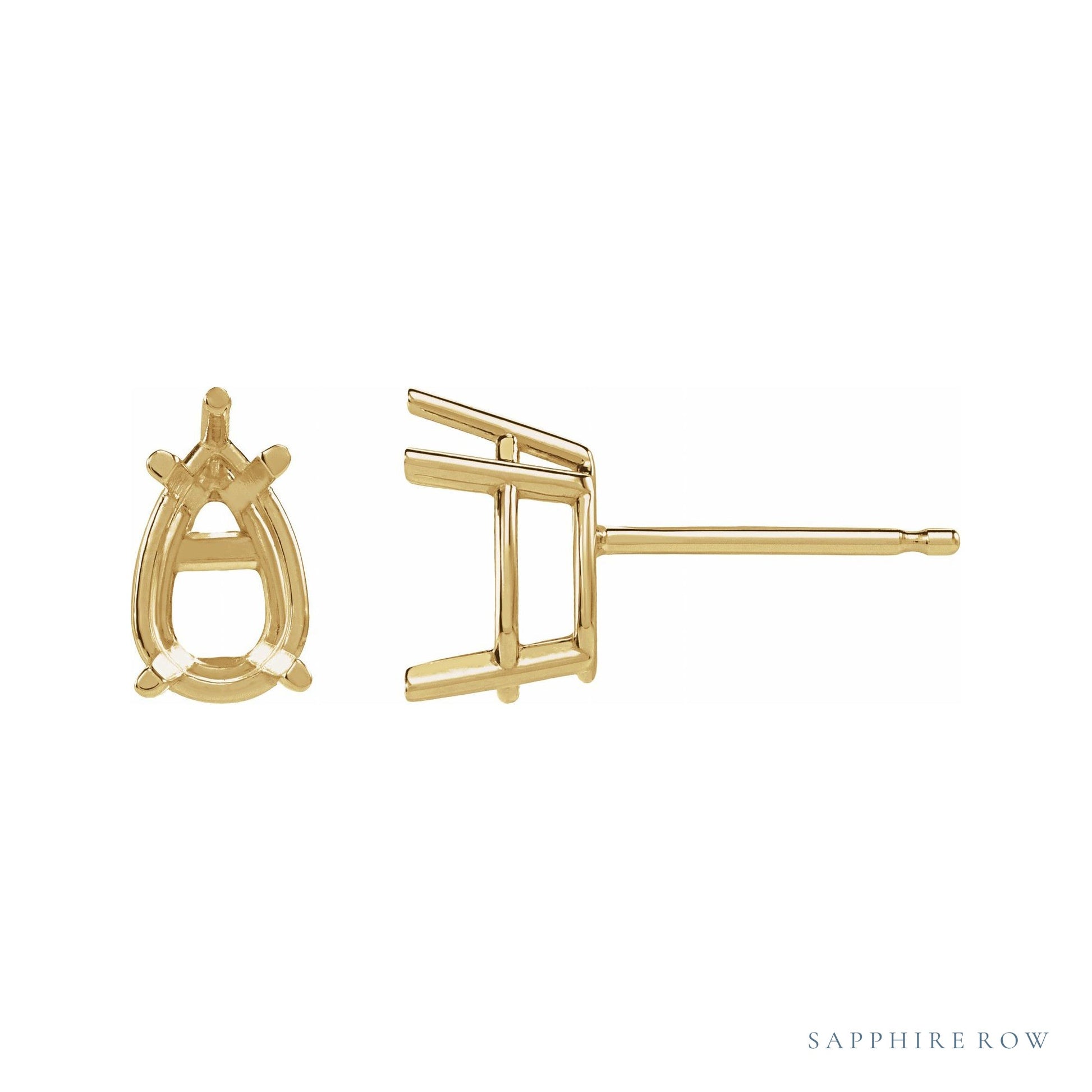 Sapphire Row Pear 5-Prong Stud Earrings setting in 14K Yellow Gold, shown with a center stone (sold separately)