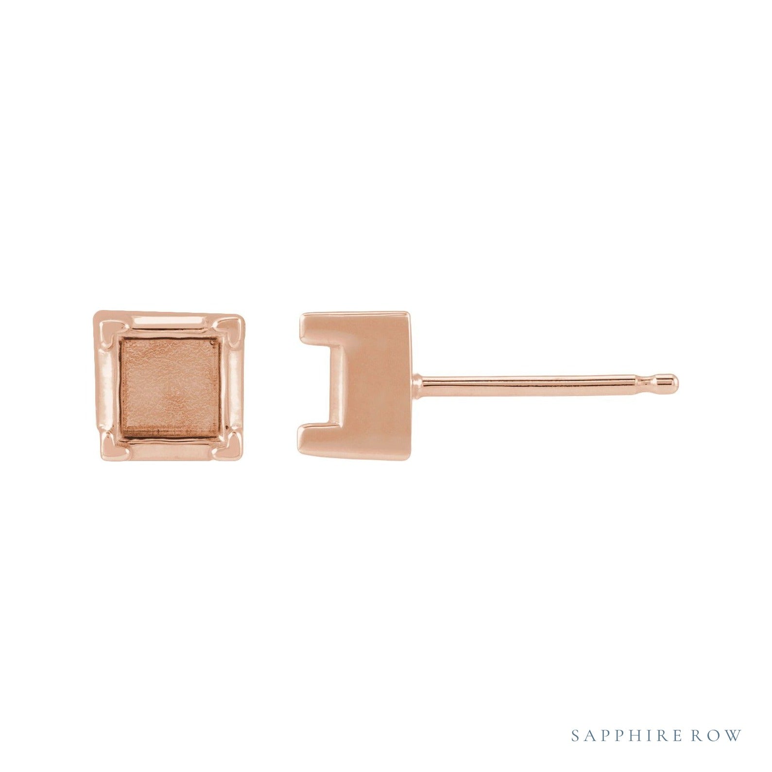 Sapphire Row Square 4-Prong Stud Earrings setting in 14K Rose Gold, shown with a center stone (sold separately)