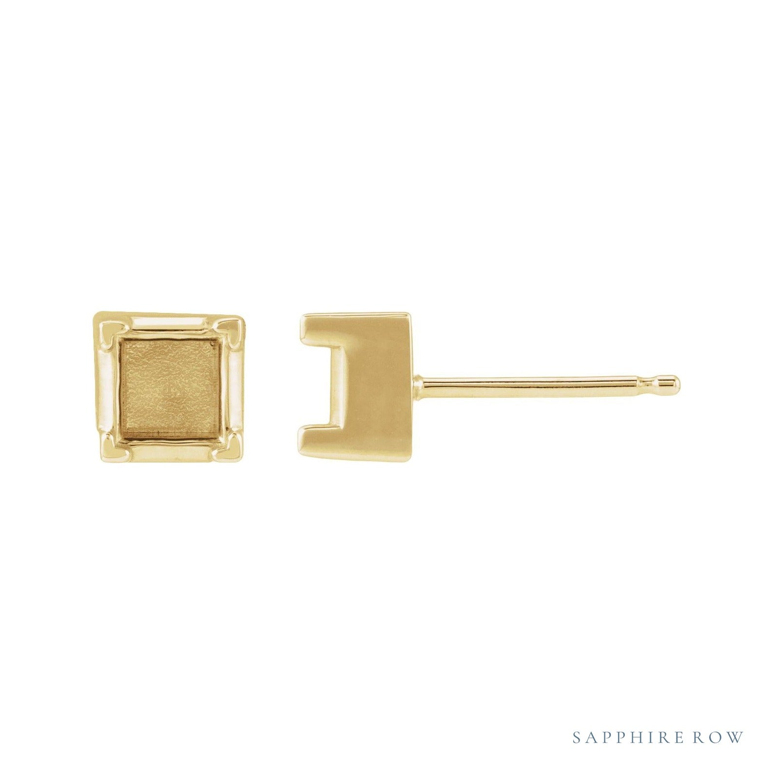 Sapphire Row Square 4-Prong Stud Earrings setting in 14K Yellow Gold, shown with a center stone (sold separately)