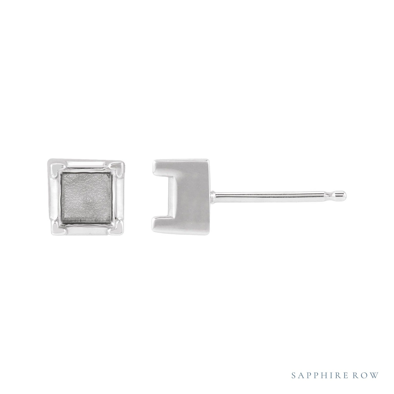 Sapphire Row Square 4-Prong Stud Earrings setting in Platinum, shown with a center stone (sold separately)