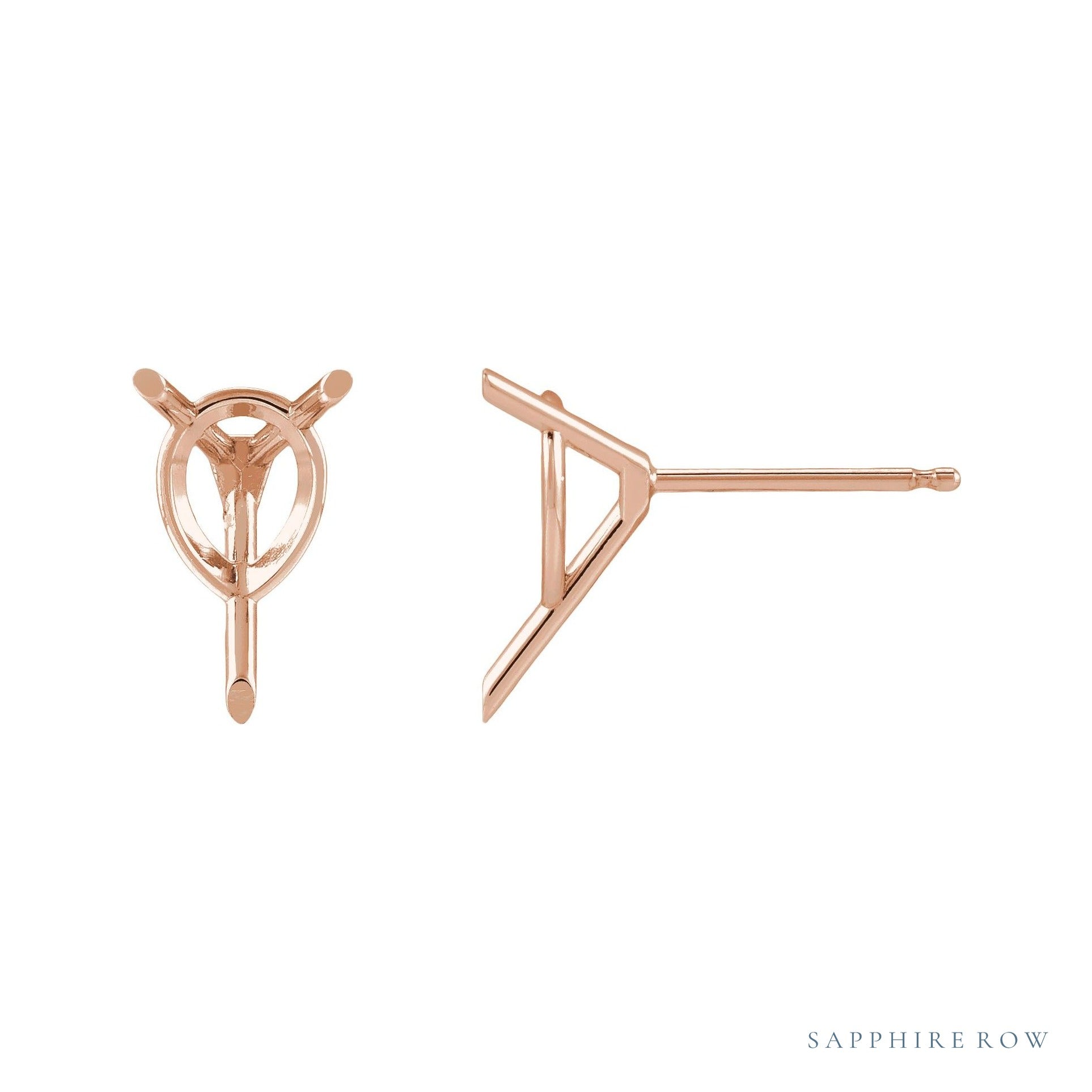 Sapphire Row Pear 3-Prong Cocktail-Style Earrings setting in 14K Rose Gold, shown with a center stone (sold separately)