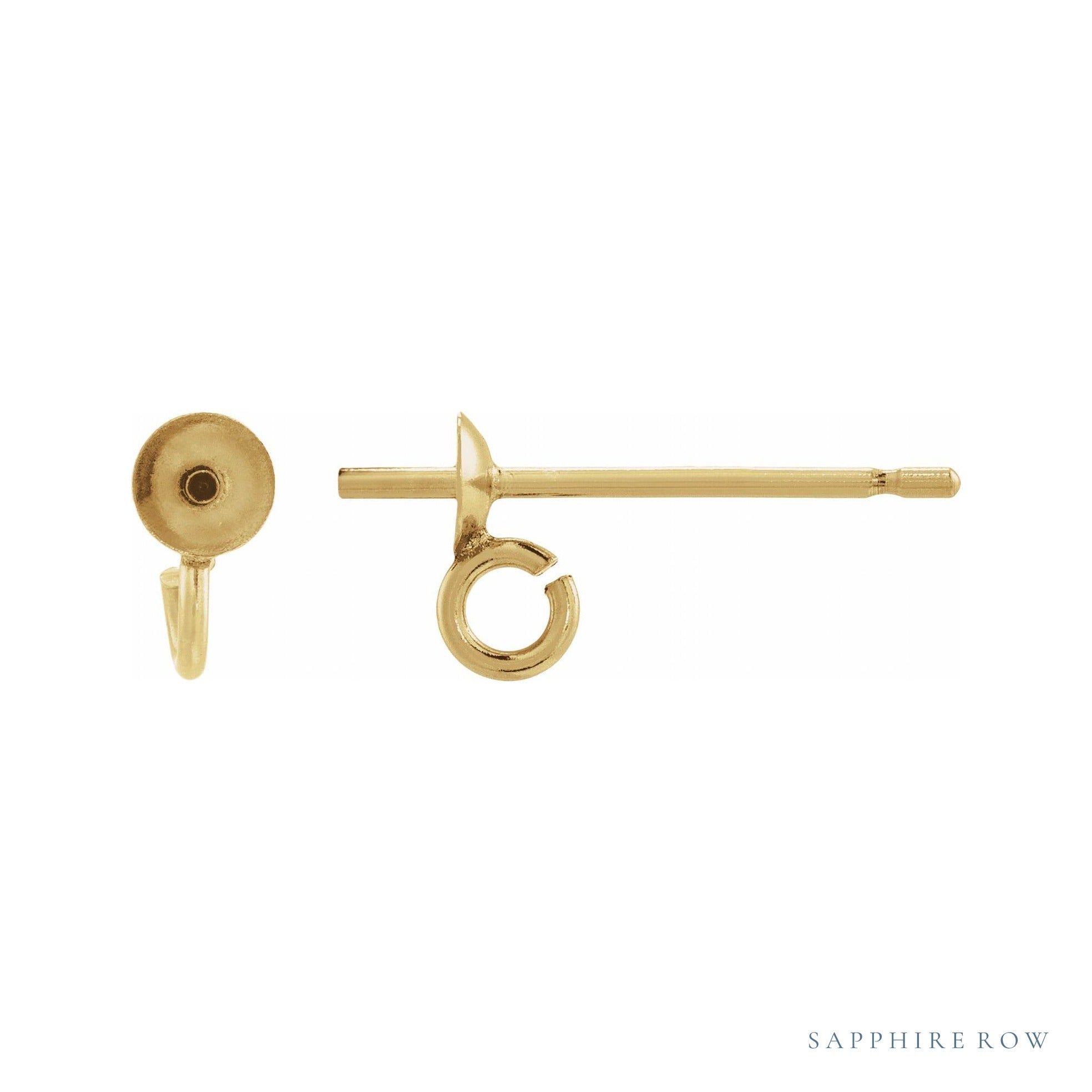 Sapphire Row Pearl Earrings Top setting in 14K Yellow Gold, shown without a pearl (pearl sold separately)