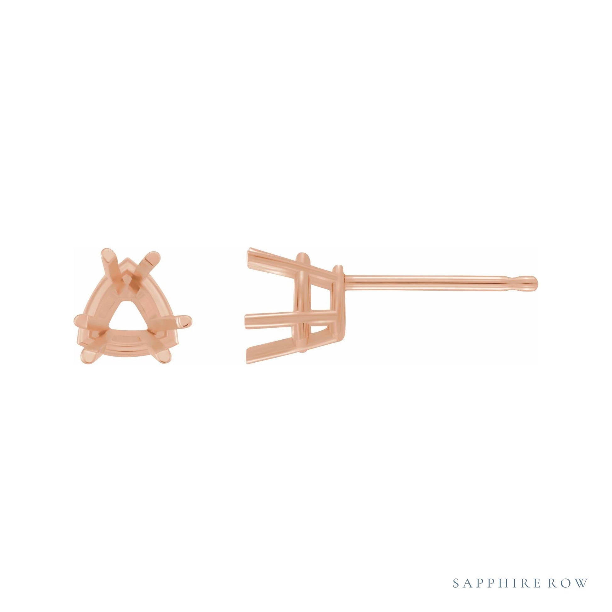 Sapphire Row Trillion 6-Prong Lightweight Stud Earrings setting in 14K Rose Gold, shown with a center stone (sold separately)