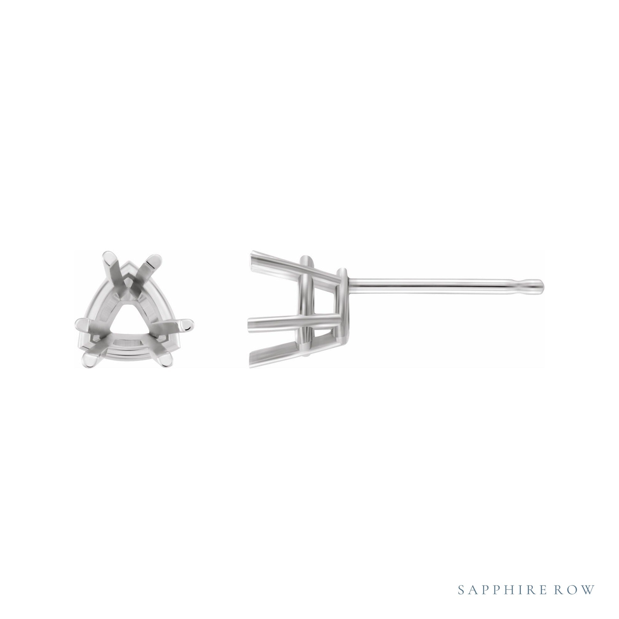 Sapphire Row Trillion 6-Prong Lightweight Stud Earrings setting in 14K White Gold, shown with a center stone (sold separately)