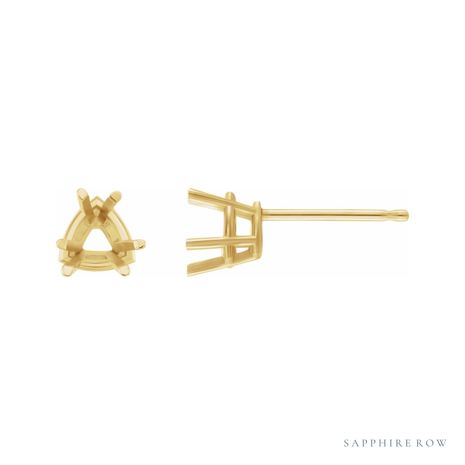 Sapphire Row Trillion 6-Prong Lightweight Stud Earrings setting in 14K Yellow Gold, shown with a center stone (sold separately)