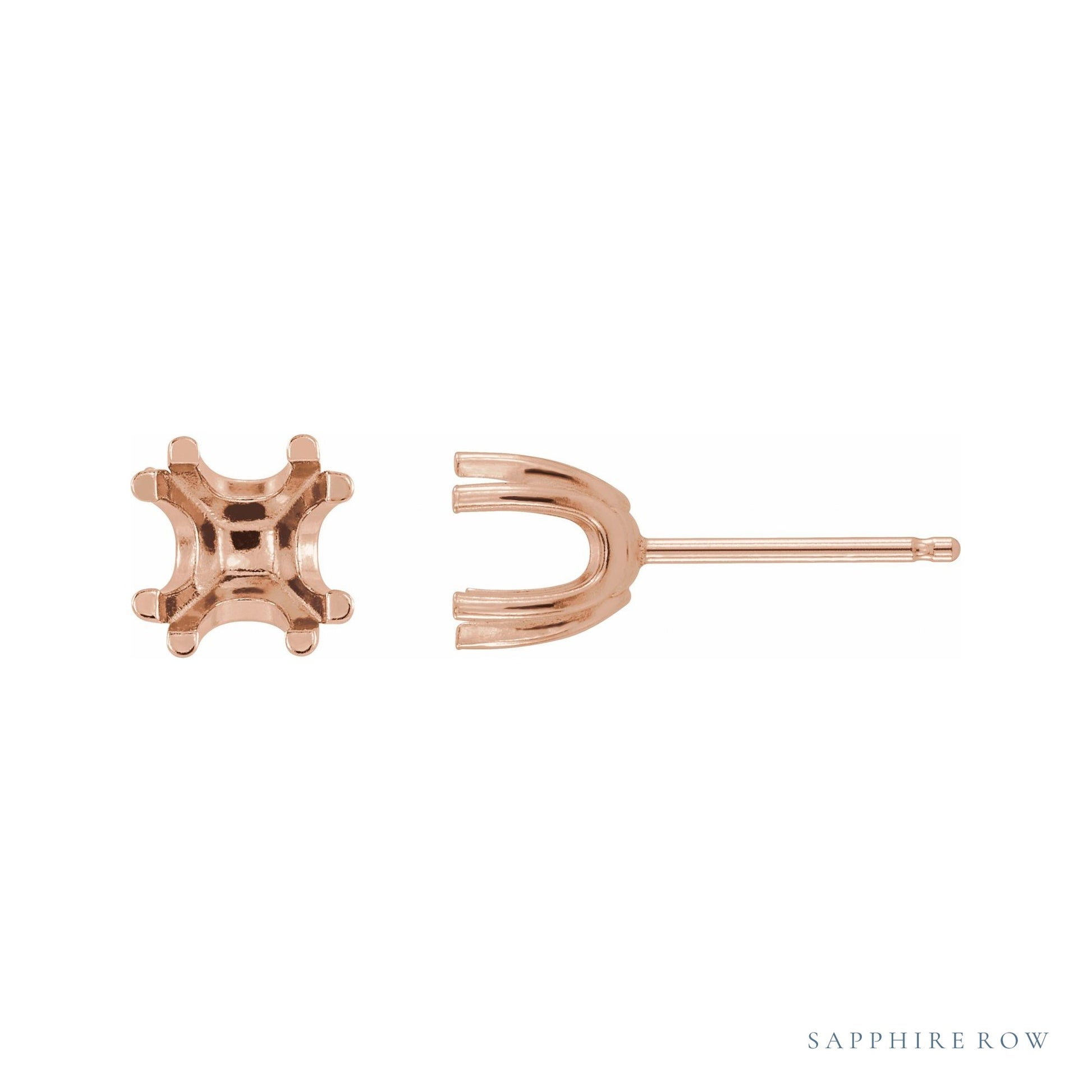 Sapphire Row Square U-Prong Stud Earrings setting in 14K Rose Gold, shown with a center stone (sold separately)