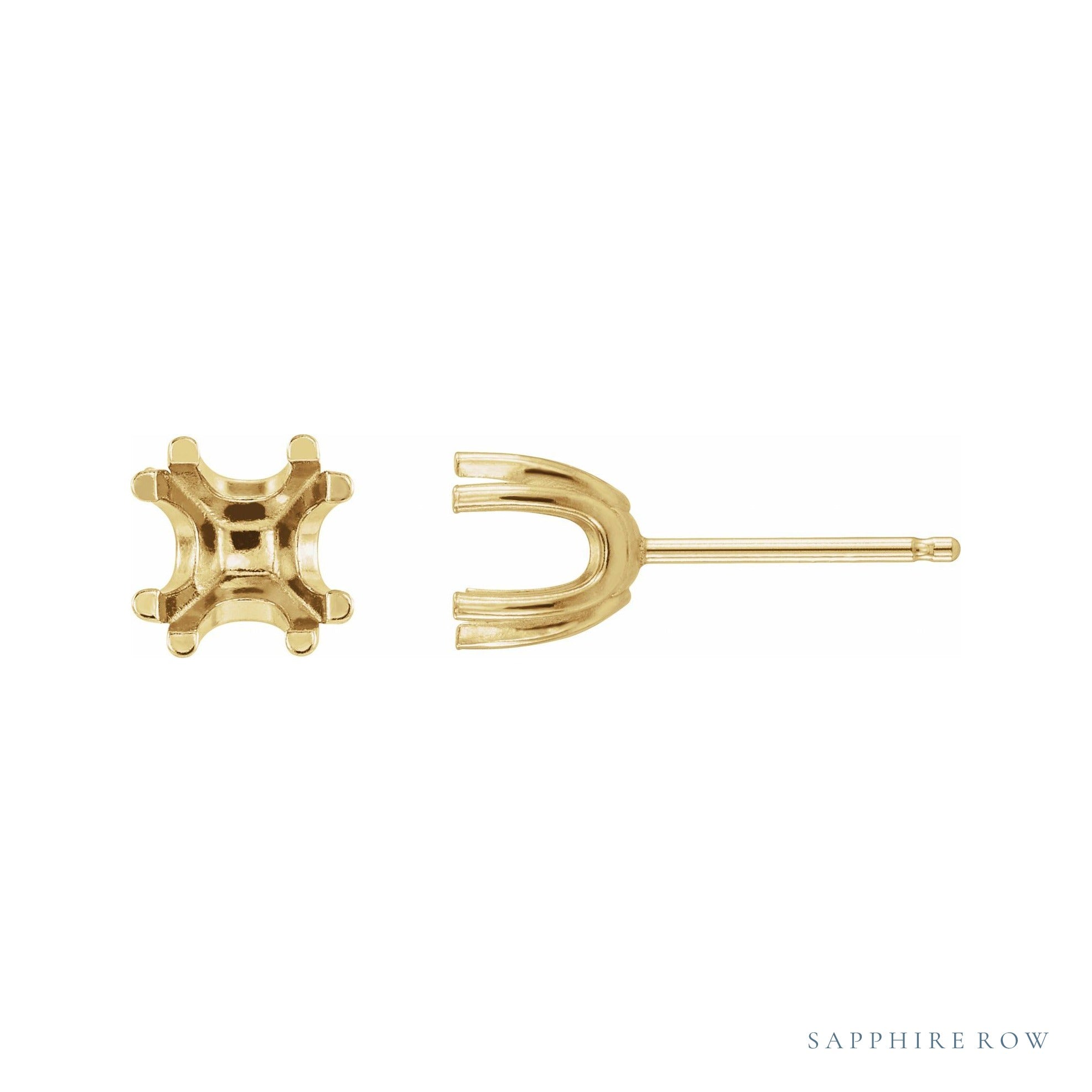 Sapphire Row Square U-Prong Stud Earrings setting in 14K Yellow Gold, shown with a center stone (sold separately)