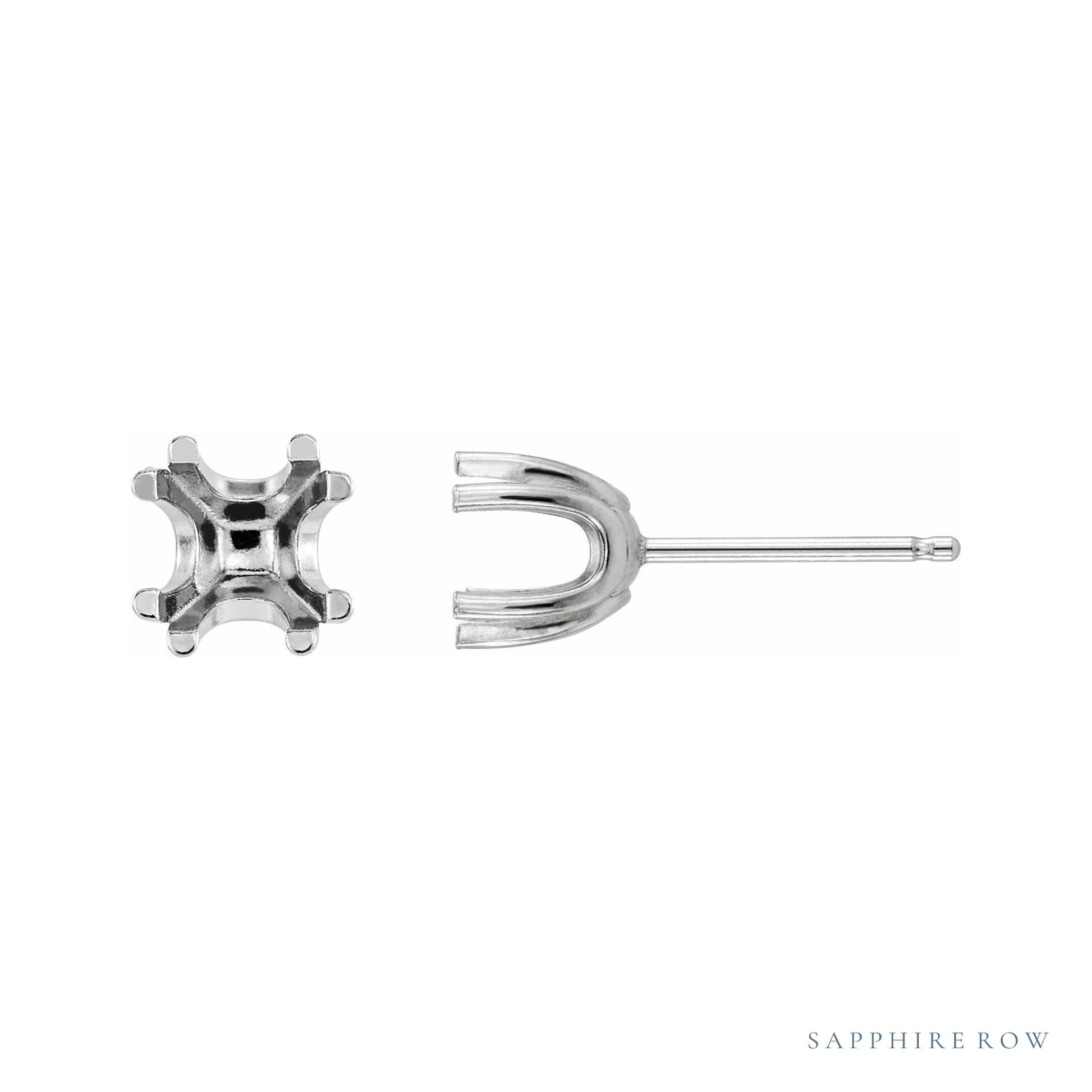 Sapphire Row Square U-Prong Stud Earrings setting in Platinum, shown with a center stone (sold separately)