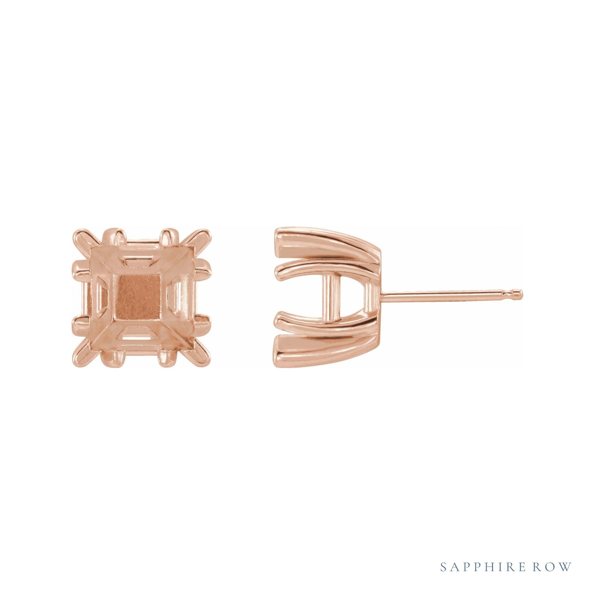Sapphire Row Square Split 4-Prong Stud Earrings setting in 14K Rose Gold, shown with a center stone (sold separately)