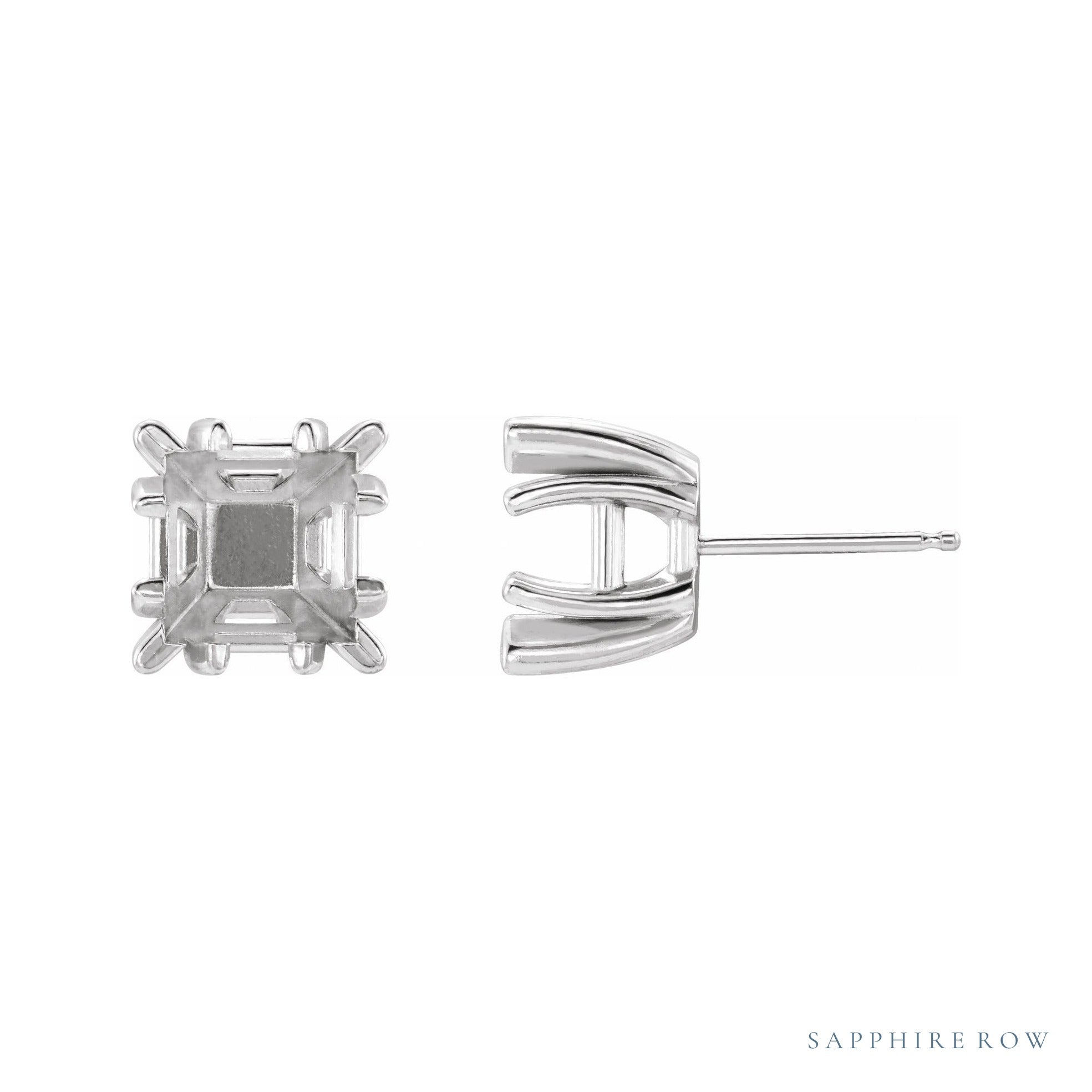 Sapphire Row Square Split 4-Prong Stud Earrings setting in 14K White Gold, shown with a center stone (sold separately)