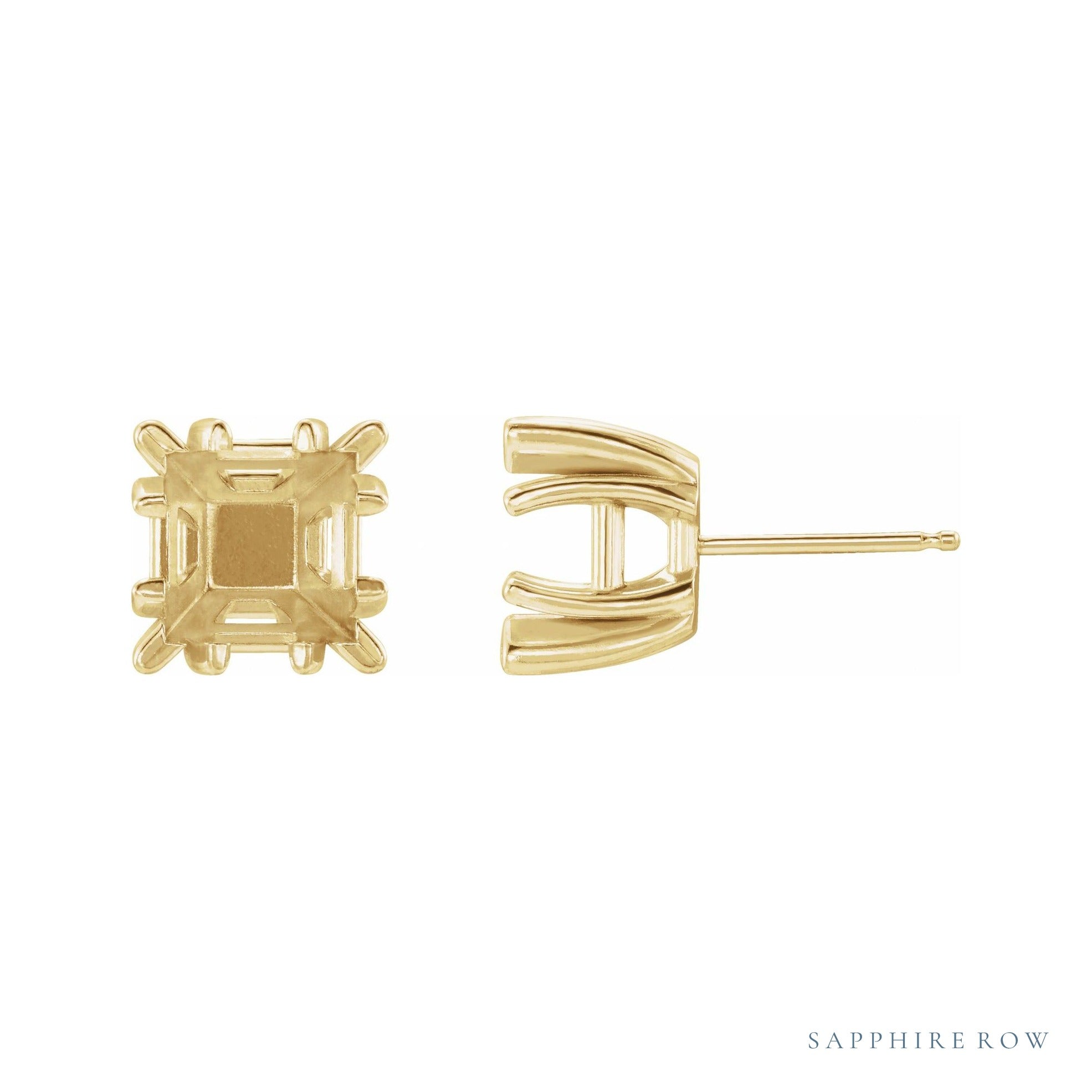 Sapphire Row Square Split 4-Prong Stud Earrings setting in 14K Yellow Gold, shown with a center stone (sold separately)