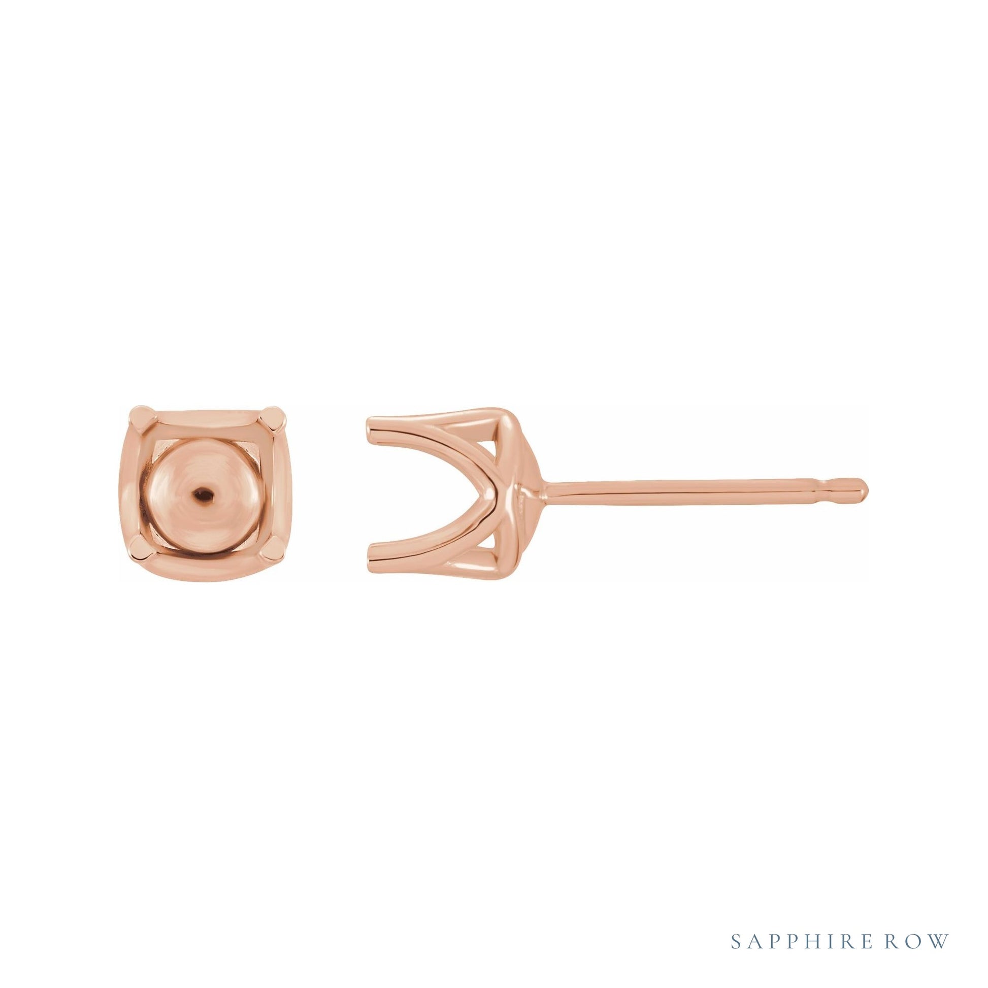 Sapphire Row Round 4-Prong Woven Stud Earrings setting in 14K Rose Gold, shown with a center stone (sold separately)