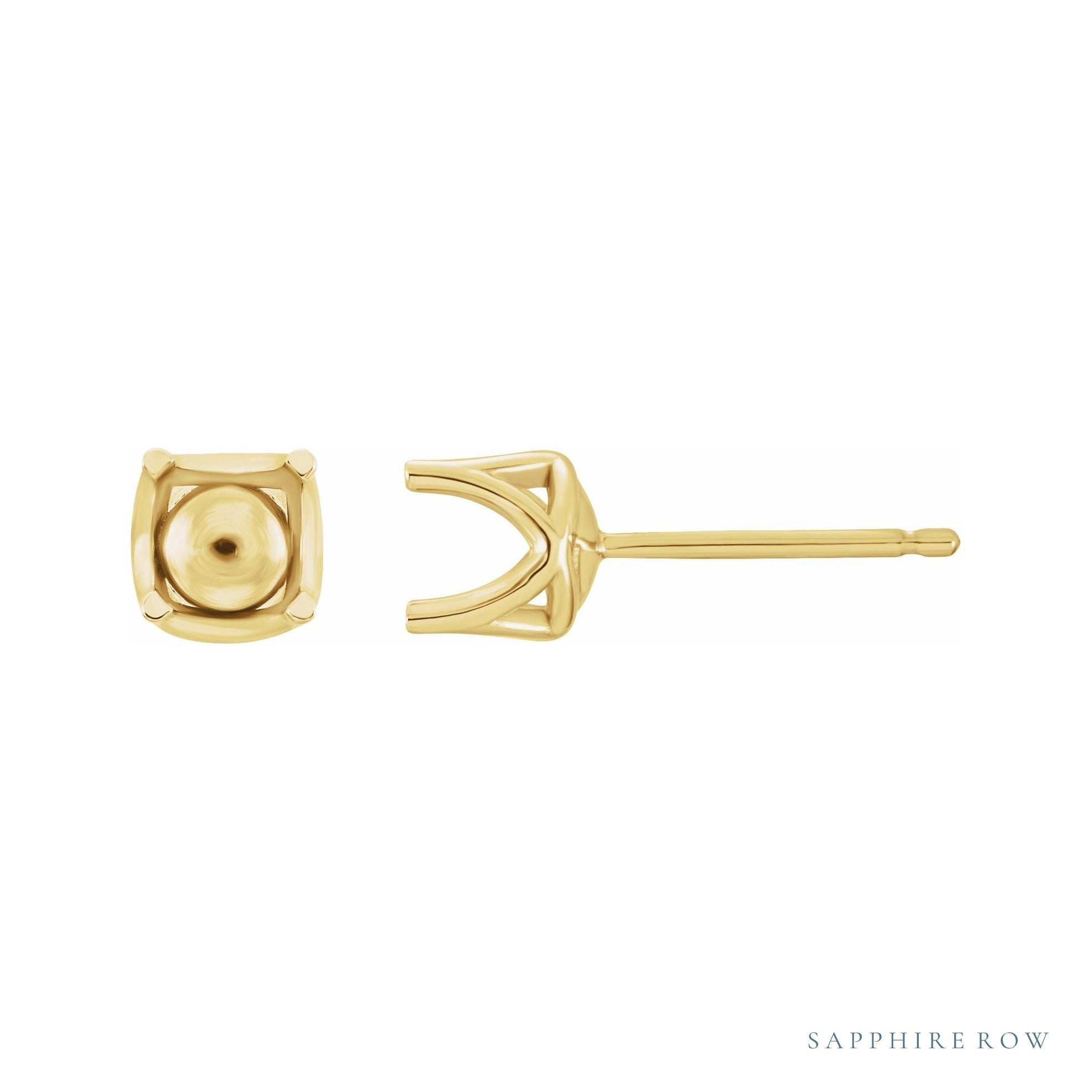Sapphire Row Round 4-Prong Woven Stud Earrings setting in 14K Yellow Gold, shown with a center stone (sold separately)
