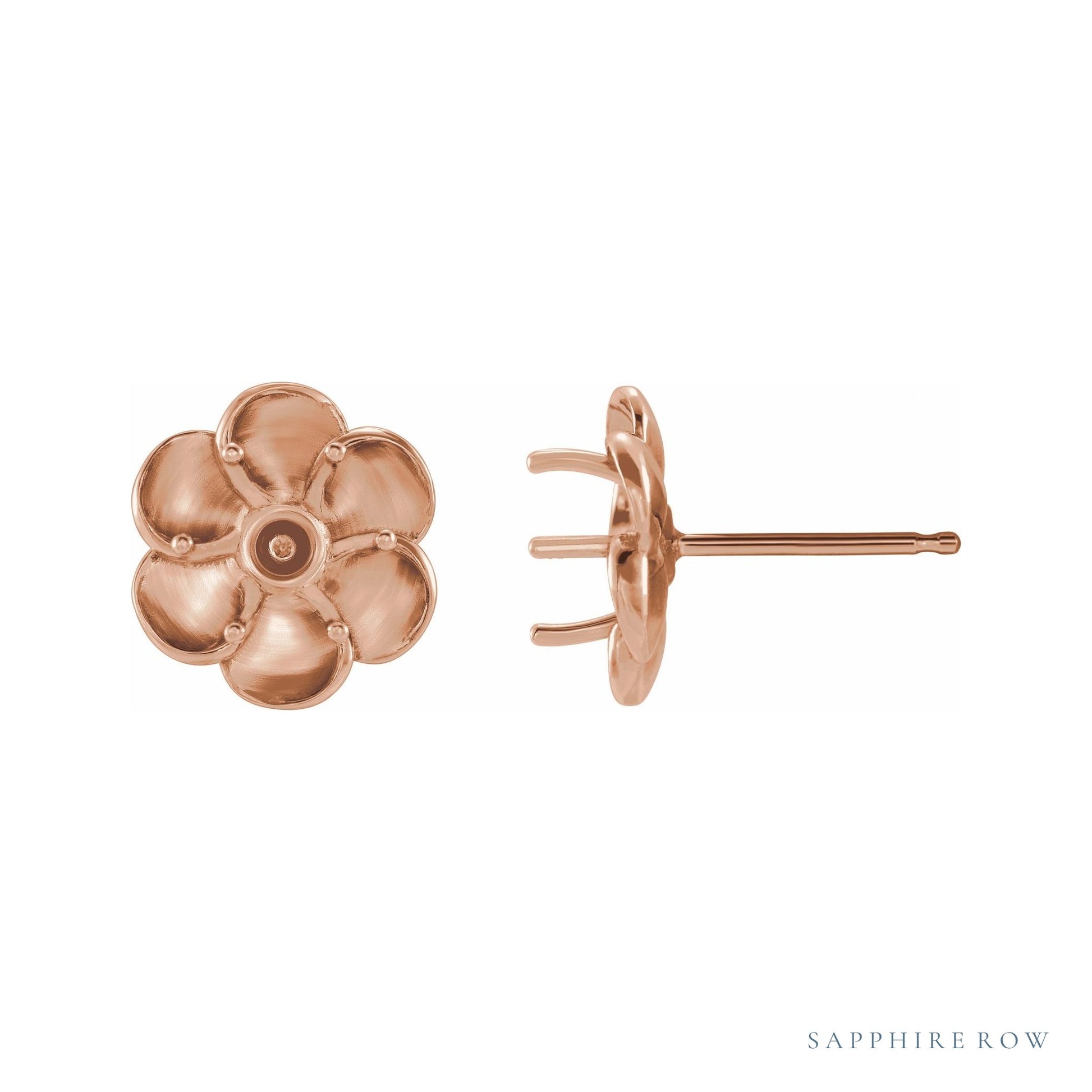 Sapphire Row Round Buttercup Stud Earrings setting in 14K Rose Gold, shown with a center stone (sold separately)